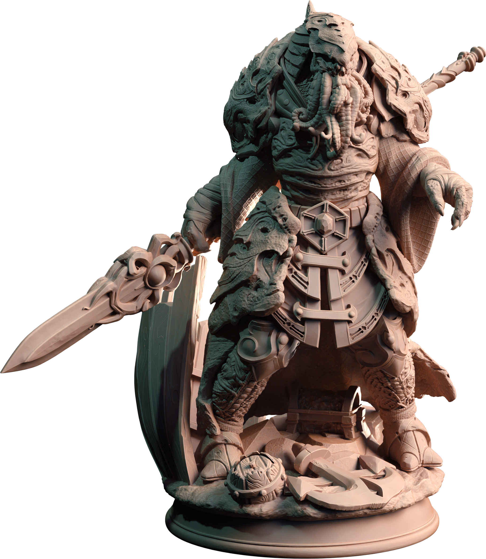 Unpainted resin miniature of Ahznagol, an aberration, on a round base — view 4 of 4