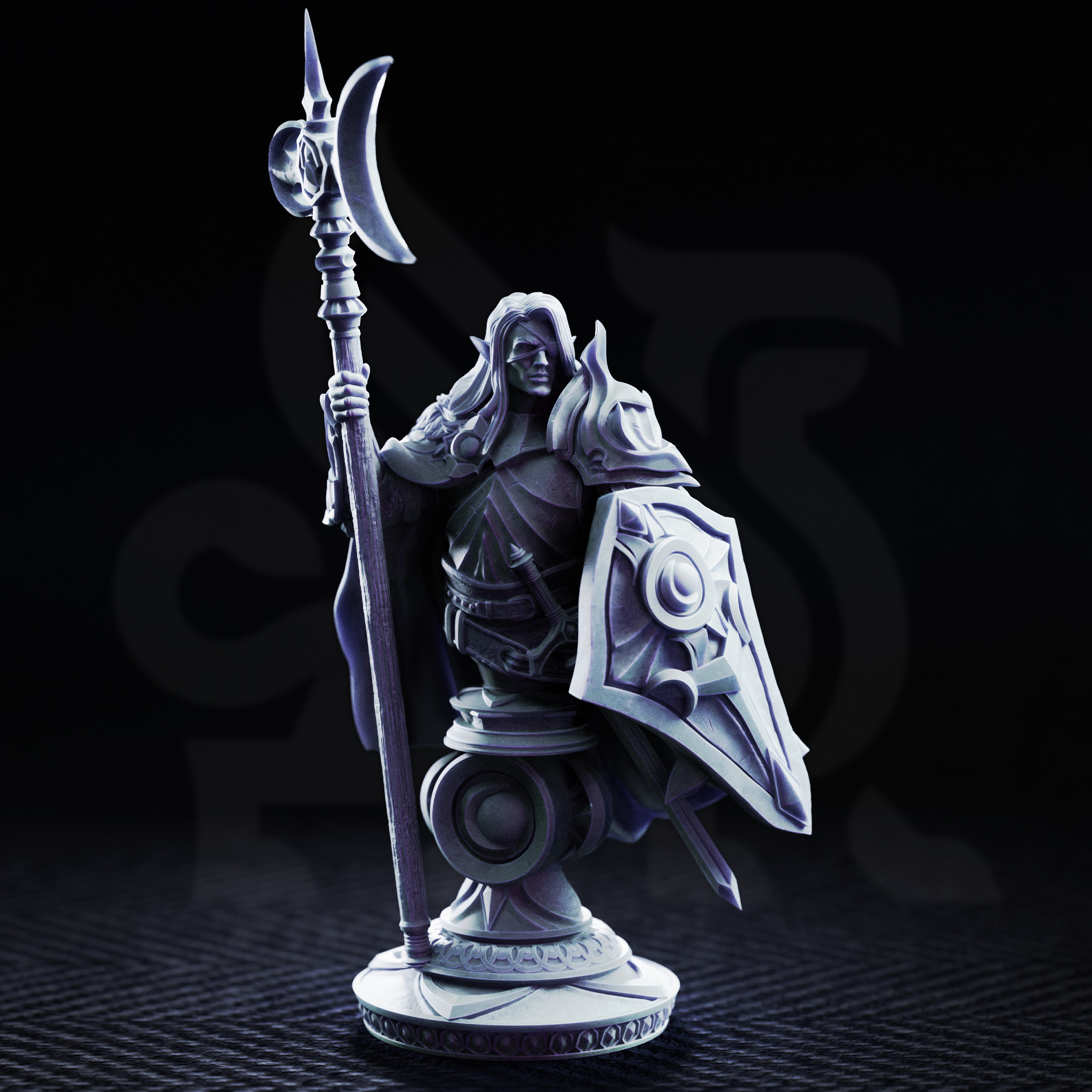 Unpainted resin miniature of Ardent Silathin, knight of the waxing moon