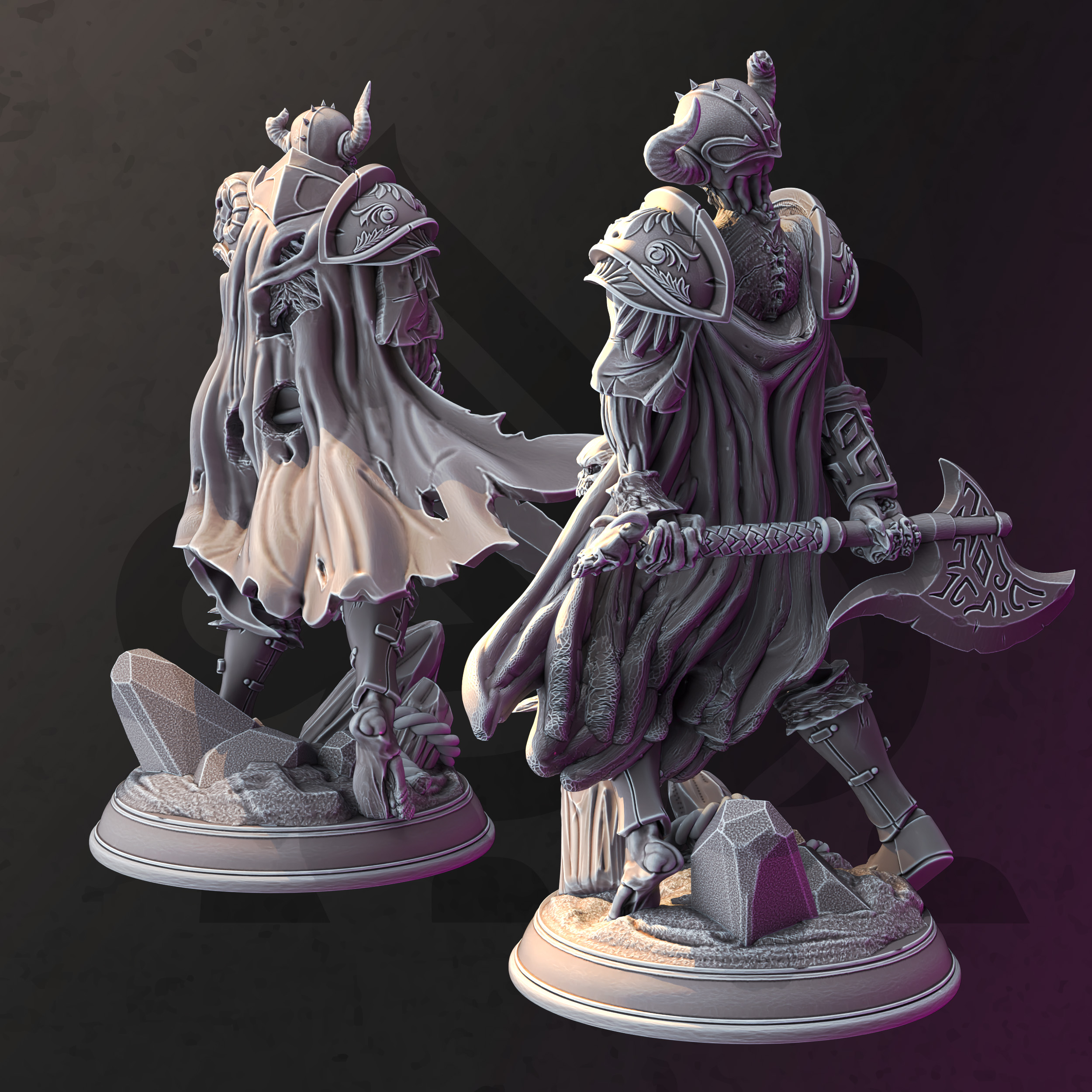 Unpainted resin miniature of Arisen Warriors, an undead, on a round base — view 2 of 4