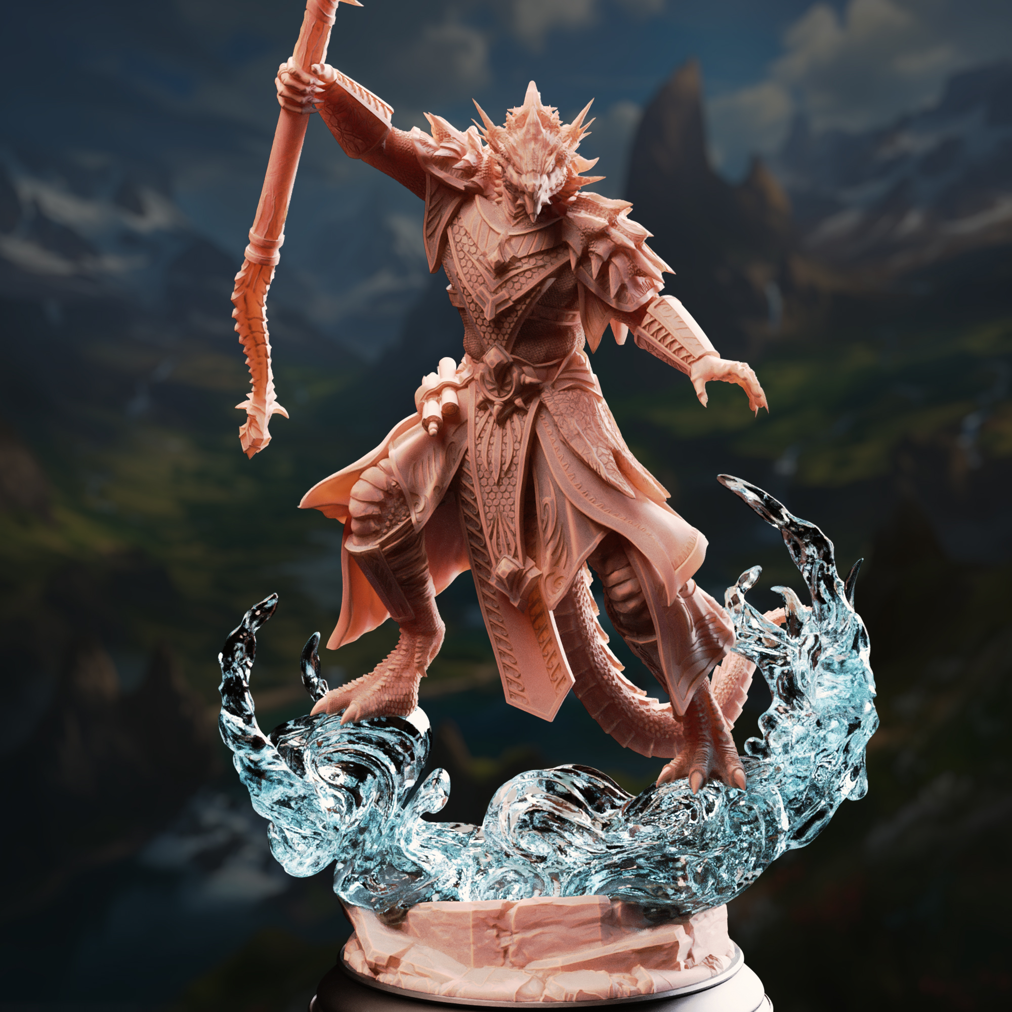 Unpainted resin miniature of Artizak Stormscale, chaos dragon sorcerer — view 2 of 4