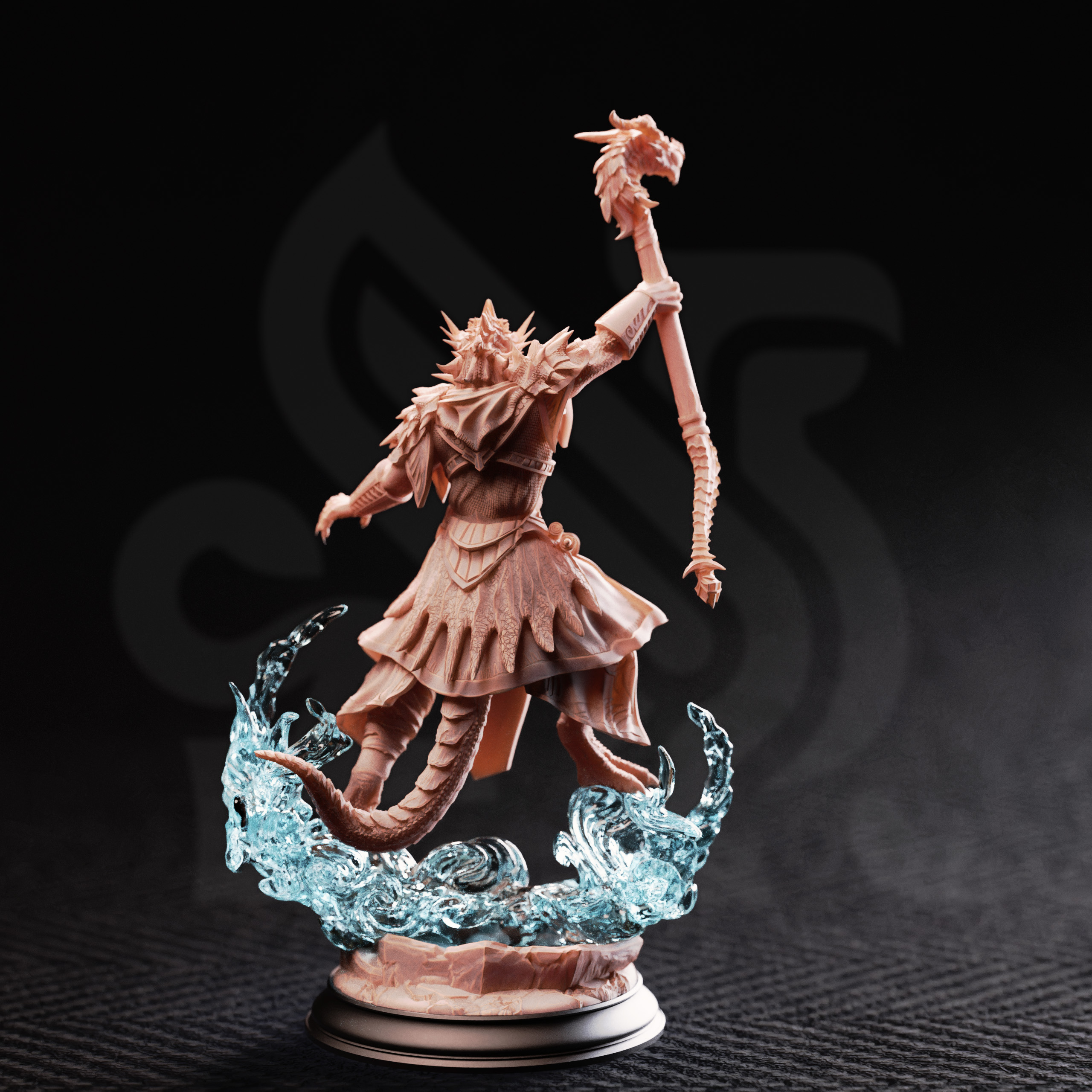 Unpainted resin miniature of Artizak Stormscale, chaos dragon sorcerer — view 3 of 4