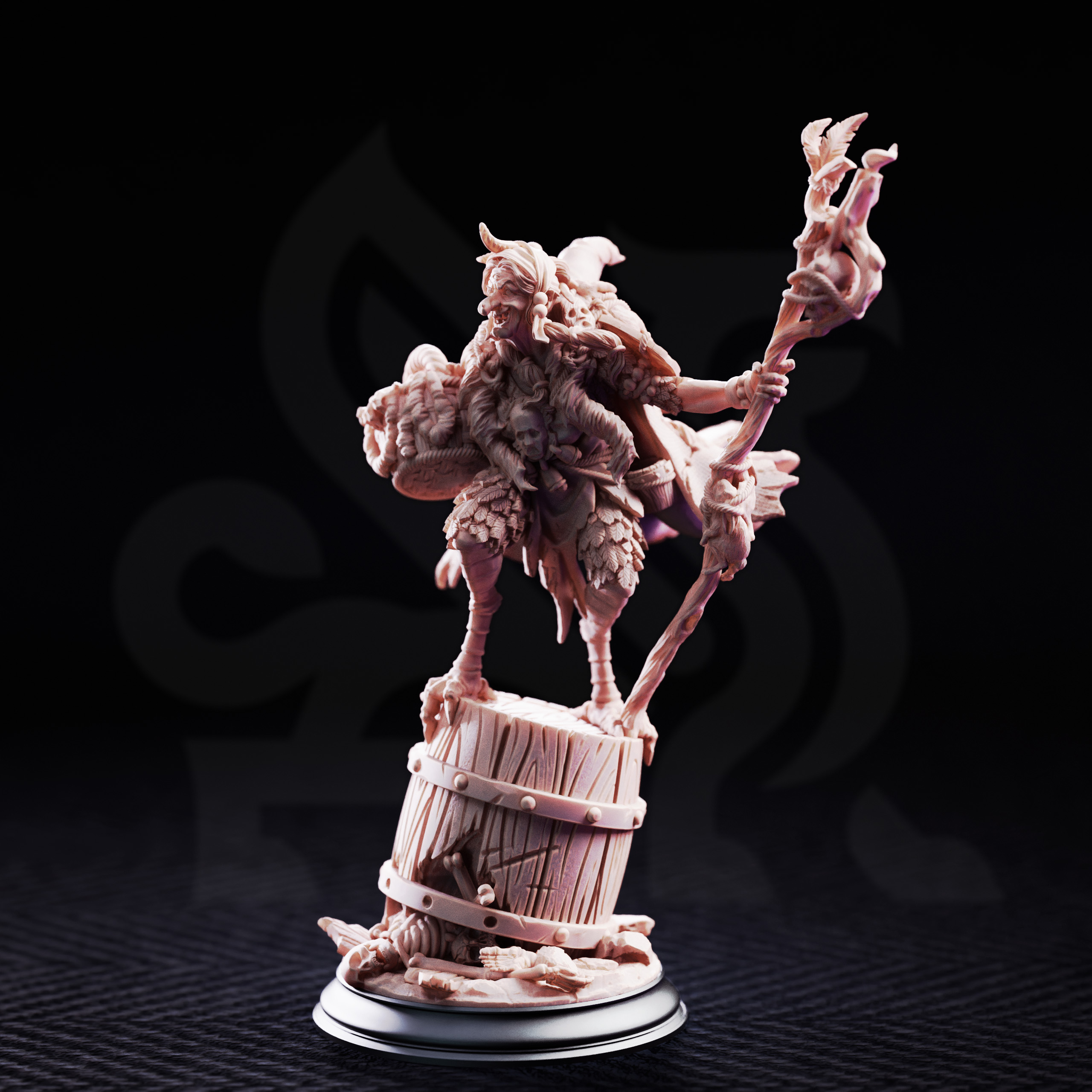 Unpainted resin miniature of Baba Yaga, ancient witch