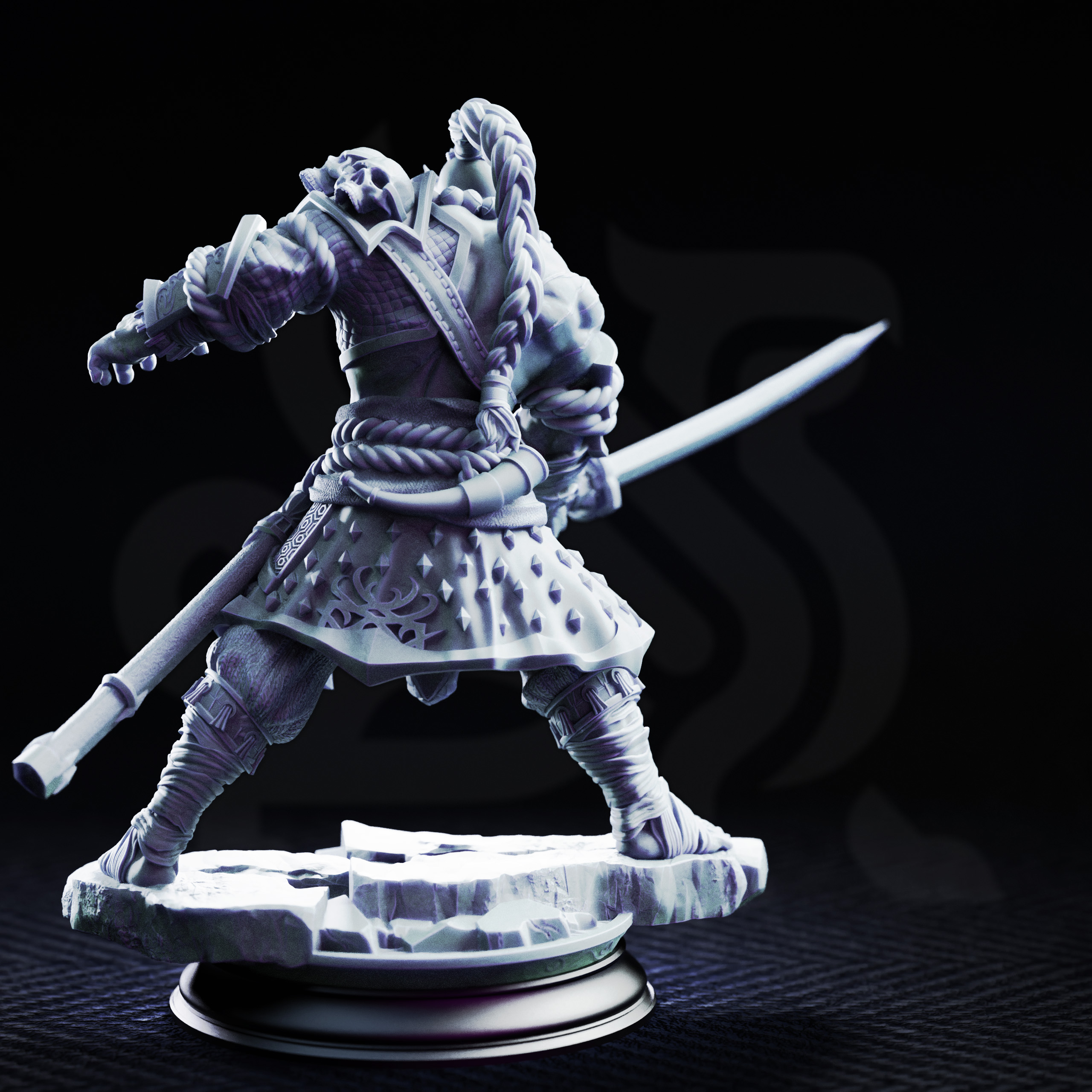 Unpainted resin miniature of Bagrash Ilkhan, orc blademaster — view 3 of 4