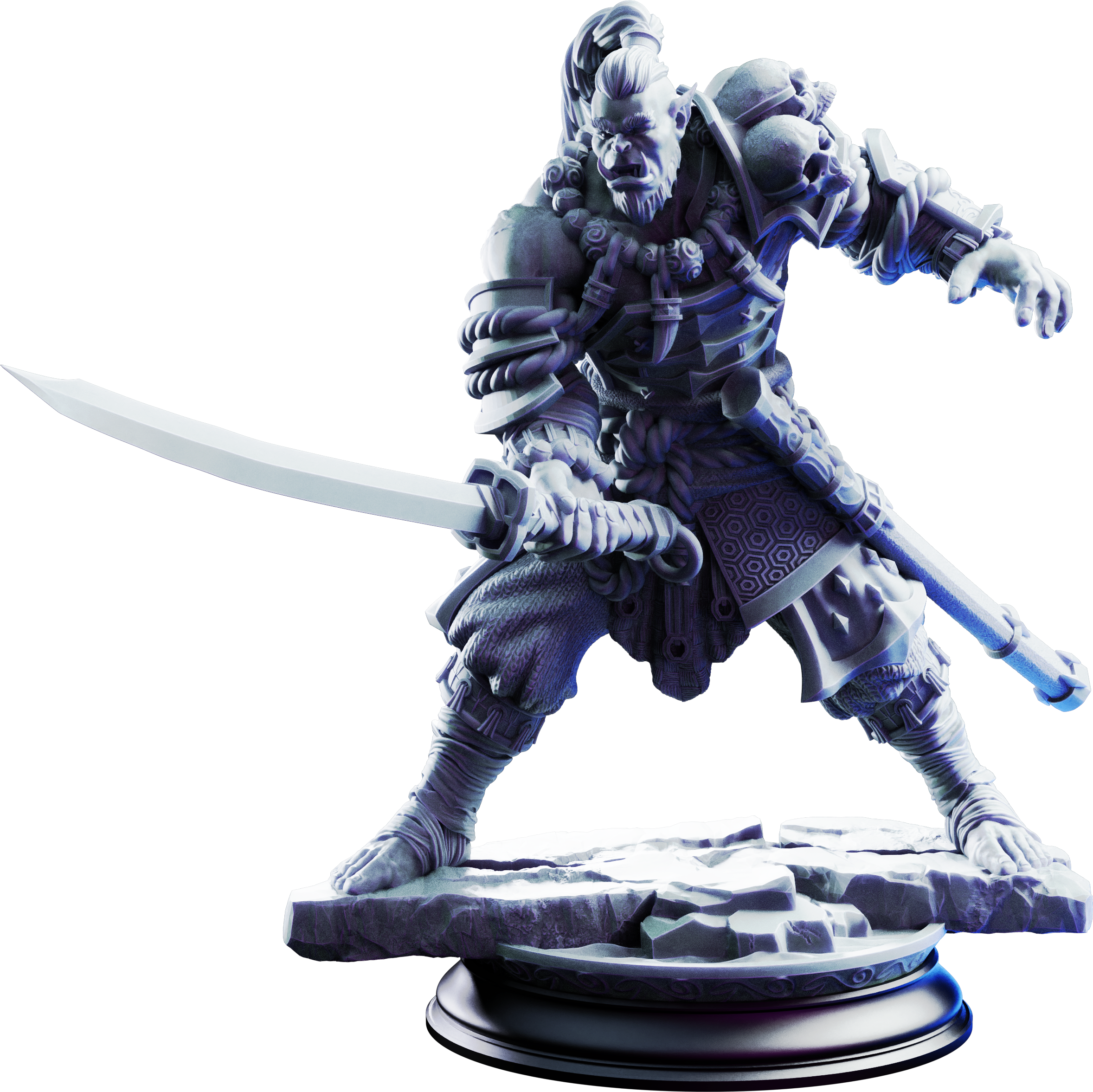 Unpainted resin miniature of Bagrash Ilkhan, orc blademaster — view 4 of 4