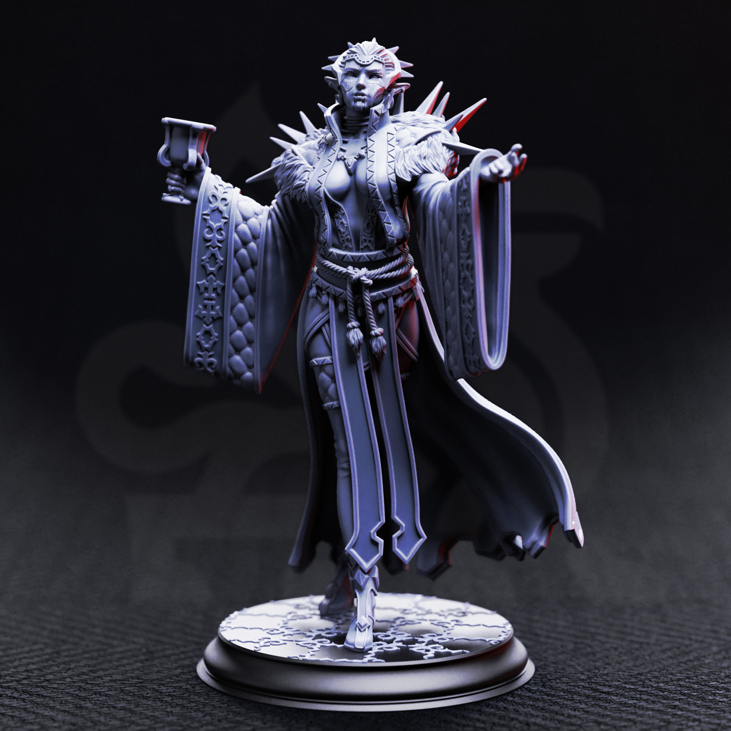 Unpainted resin miniature of Baroness Noctra de Blanc, vampire noblewoman