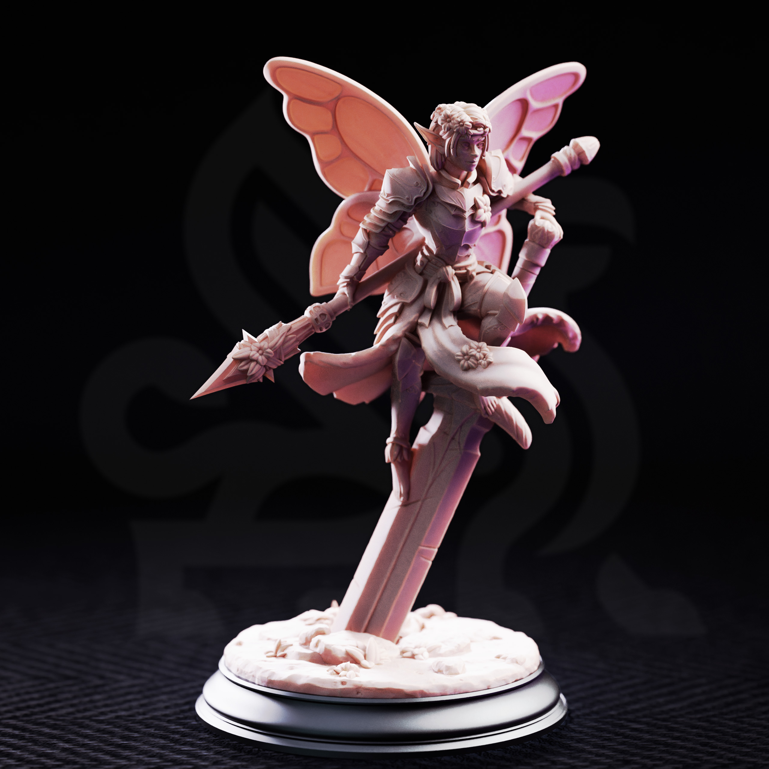 Unpainted resin miniature of Battle Bell, fairy knight