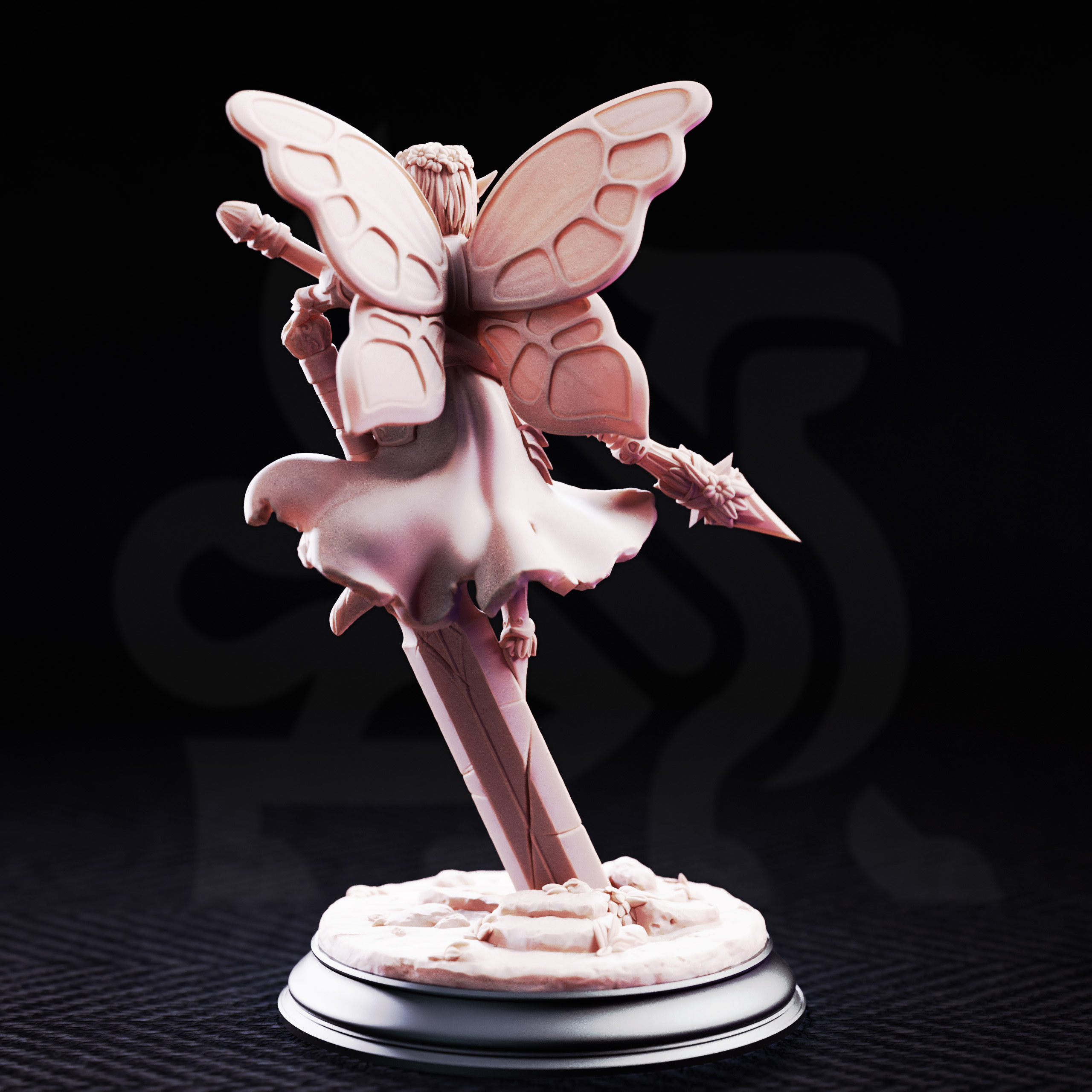 Unpainted resin miniature of Battle Bell, fairy knight — view 3 of 4
