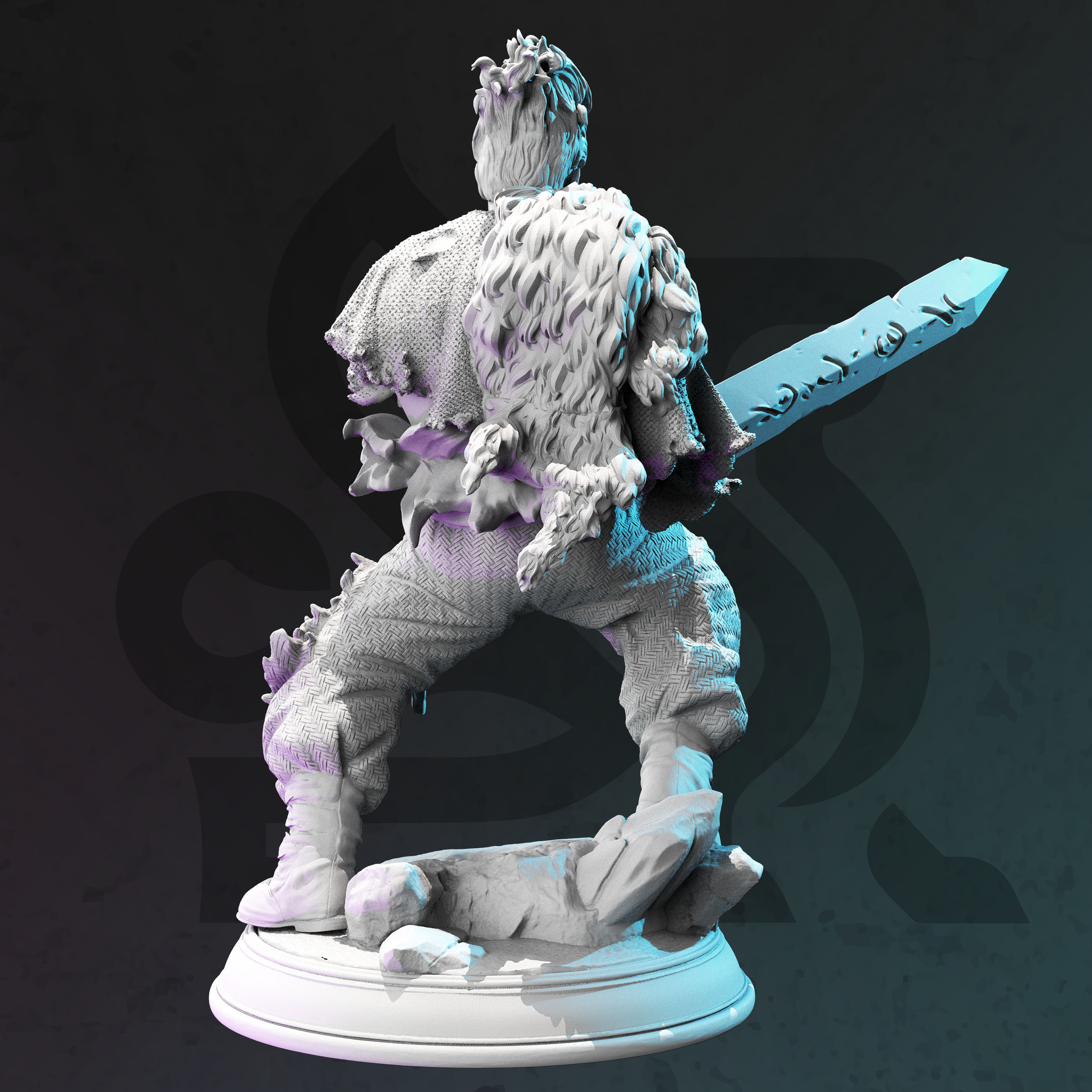 Unpainted resin miniature of Bloodhunter Captain, a human hex hunter, on a round base — view 2 of 3