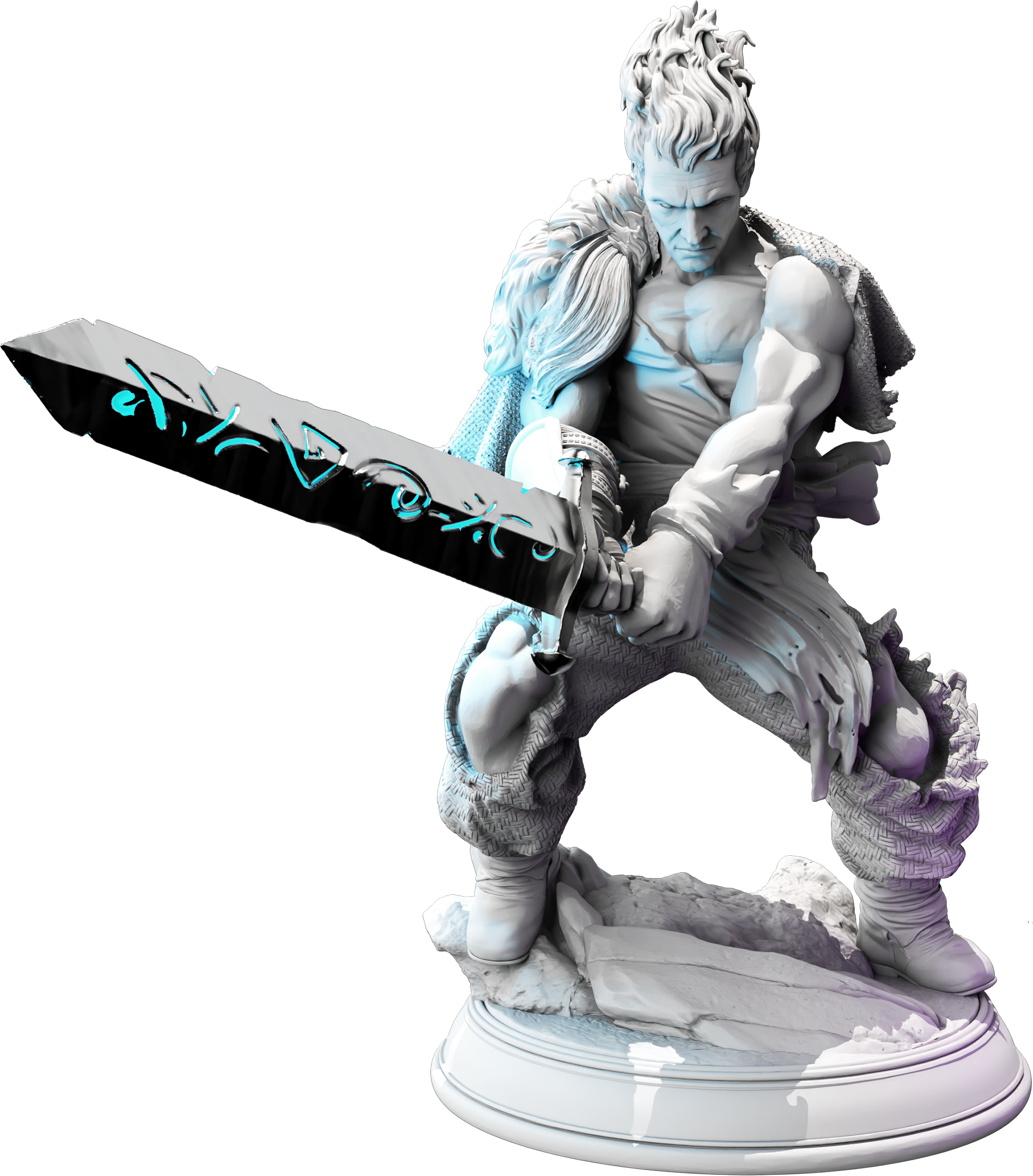 Unpainted resin miniature of Bloodhunter Captain, a human hex hunter, on a round base — view 3 of 3