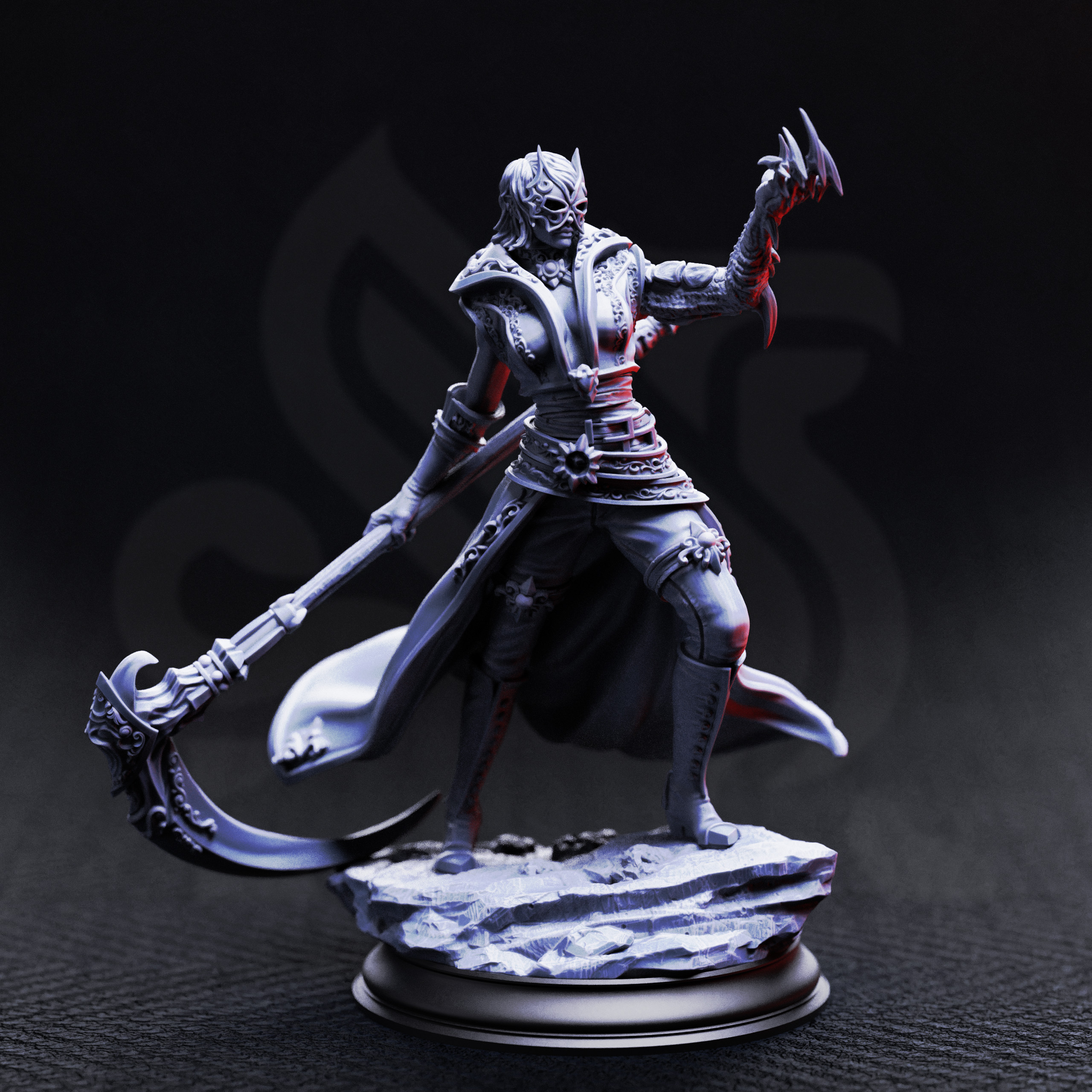 Unpainted resin miniature of Catarina Von Strassen, eldritch fiend hunter