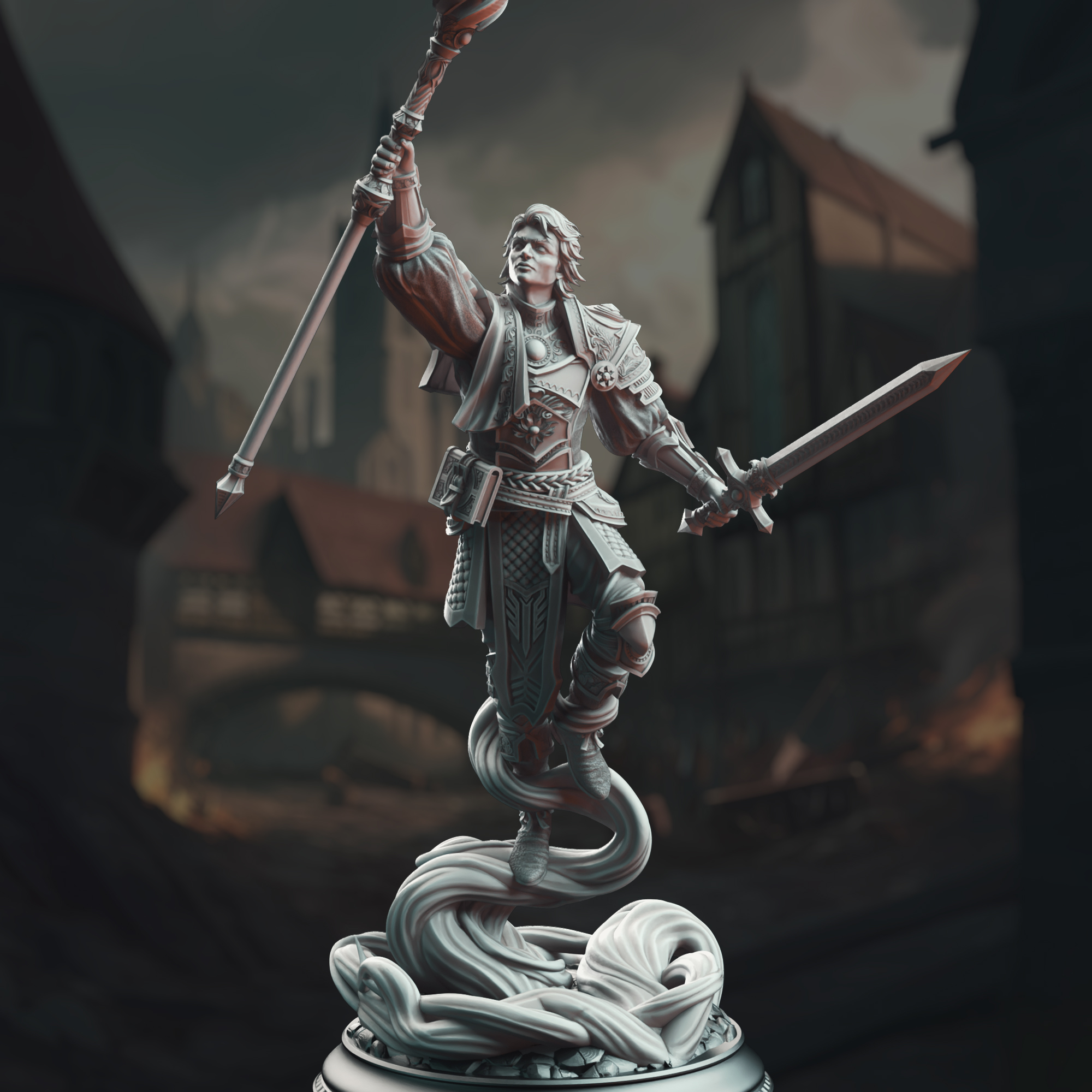 Unpainted resin miniature of Chandler Marks - Court Mage of Grimhelm