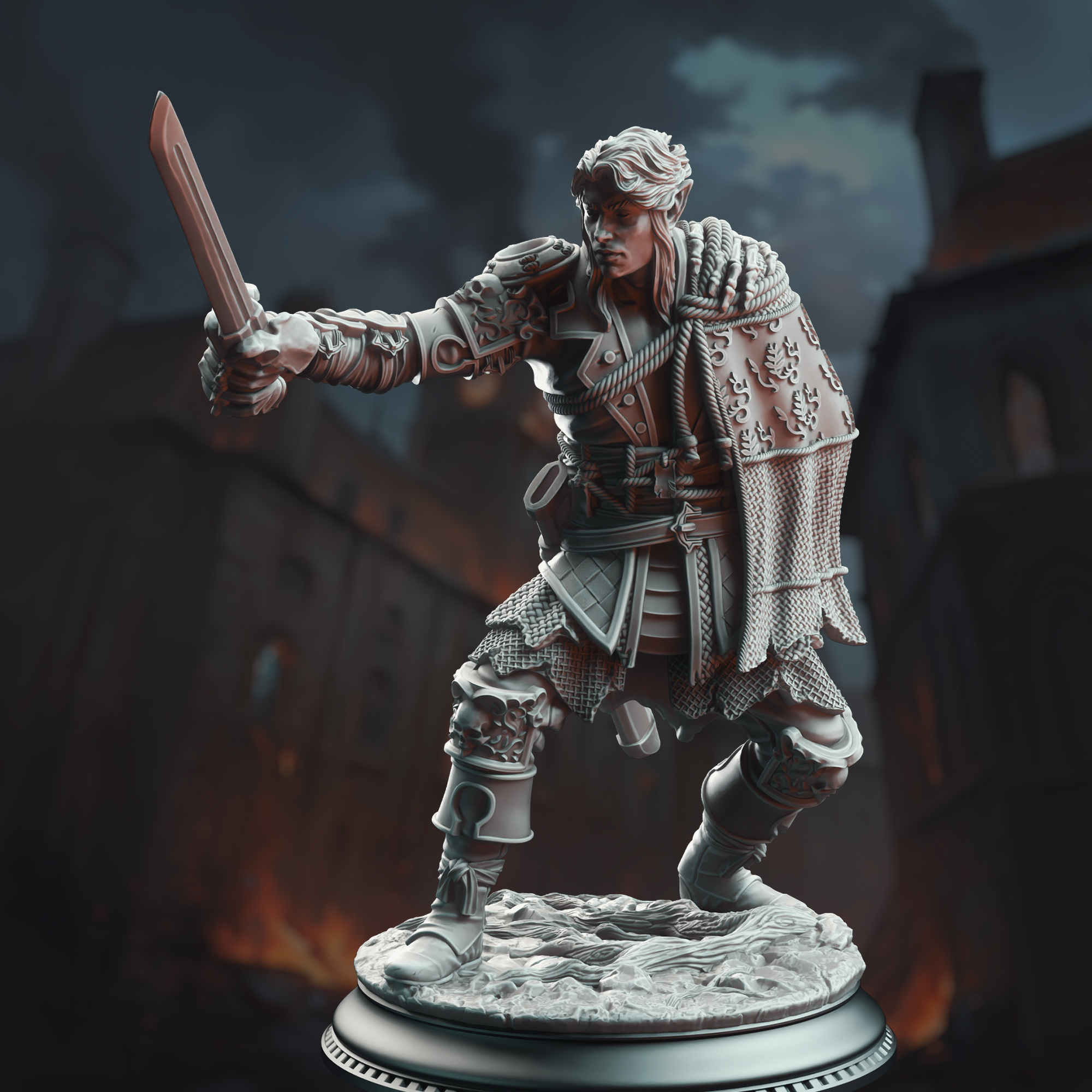 Unpainted resin miniature of Corin of Lamhet - Half Elf Duelist