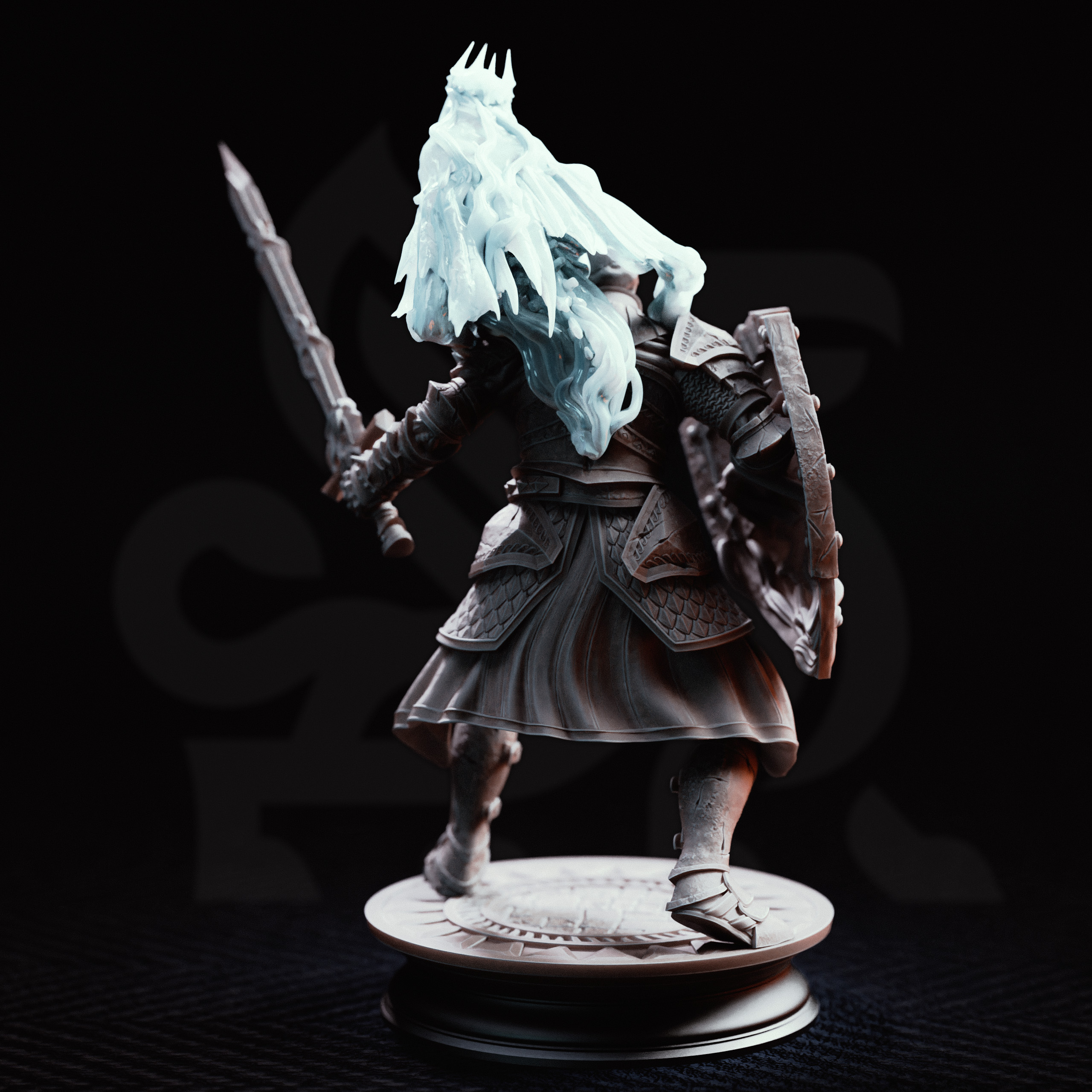 Unpainted resin miniature of Death’s Grasp, an undead, on a round base — view 3 of 4