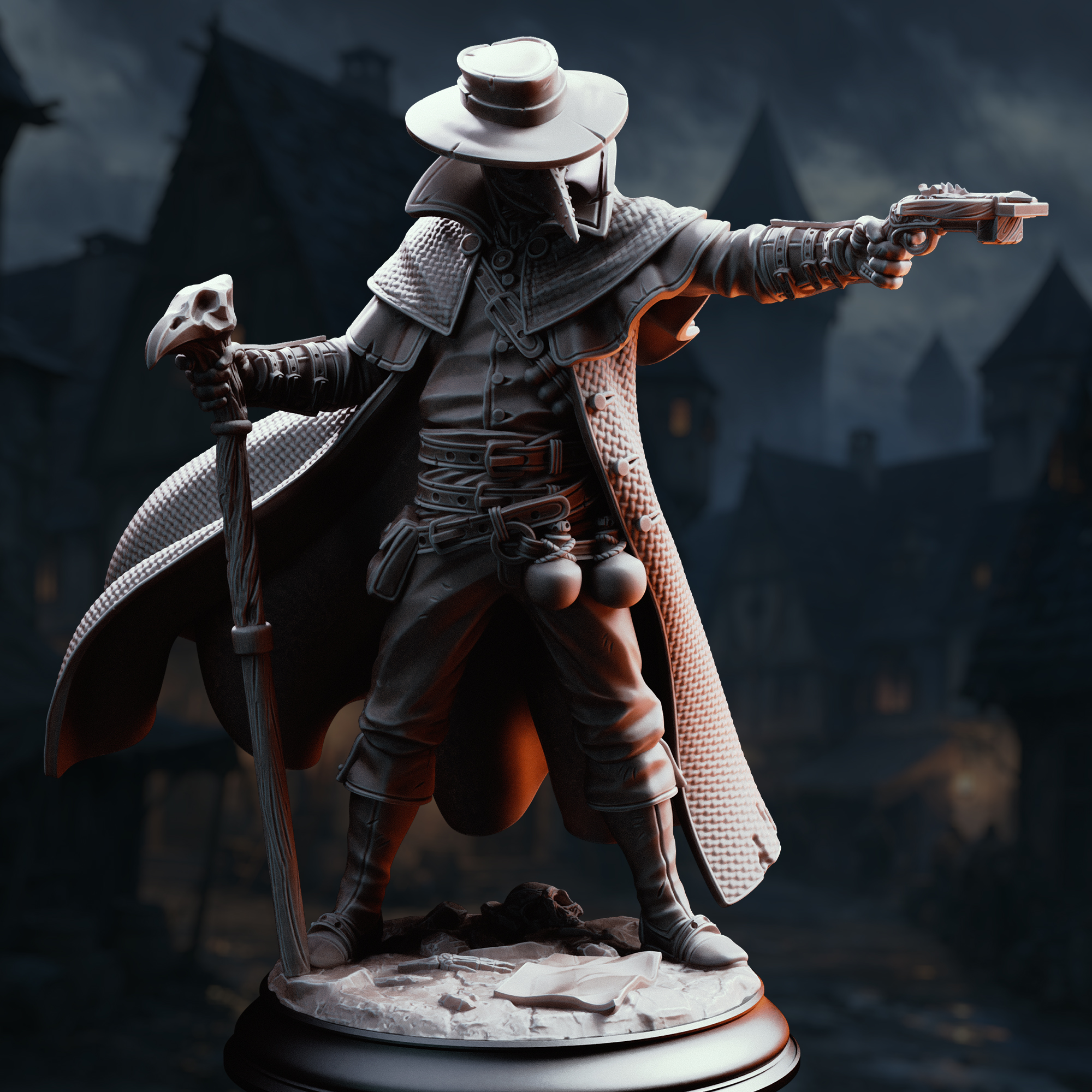 Unpainted resin miniature of Doktor Jakobson, a human cleric/fighter/ranger, on a round base