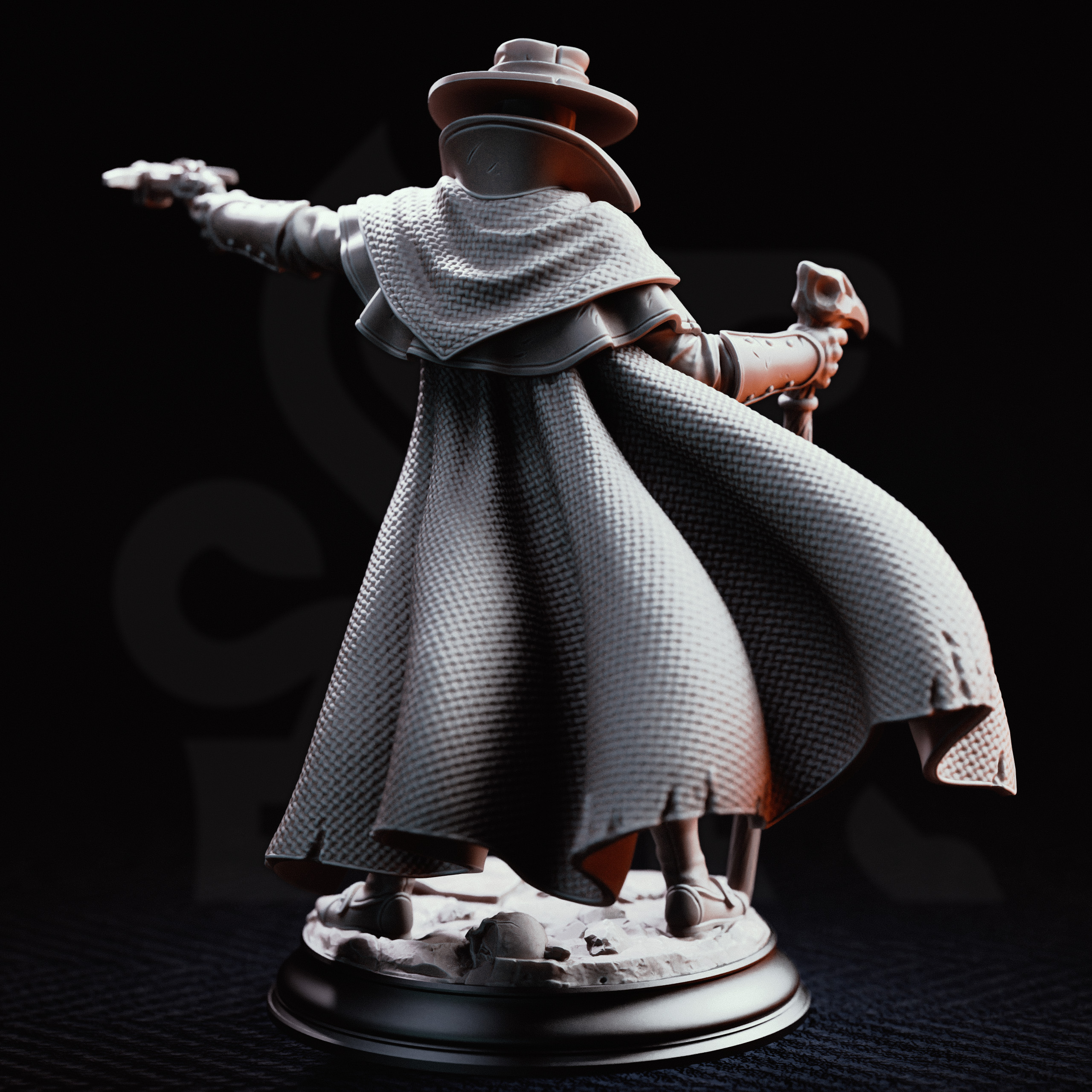Unpainted resin miniature of Doktor Jakobson, a human cleric/fighter/ranger, on a round base — view 2 of 4