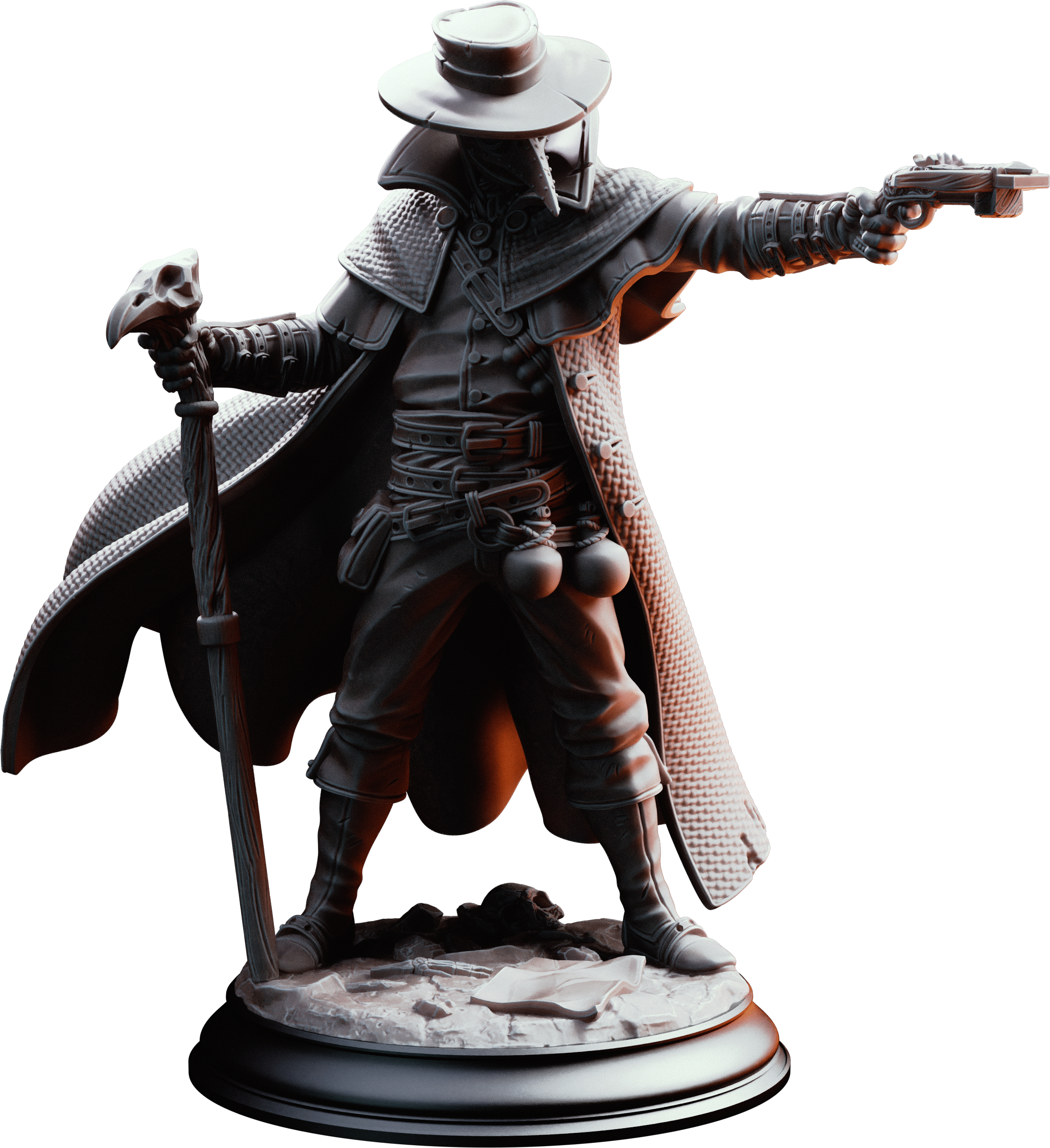 Unpainted resin miniature of Doktor Jakobson, a human cleric/fighter/ranger, on a round base — view 4 of 4