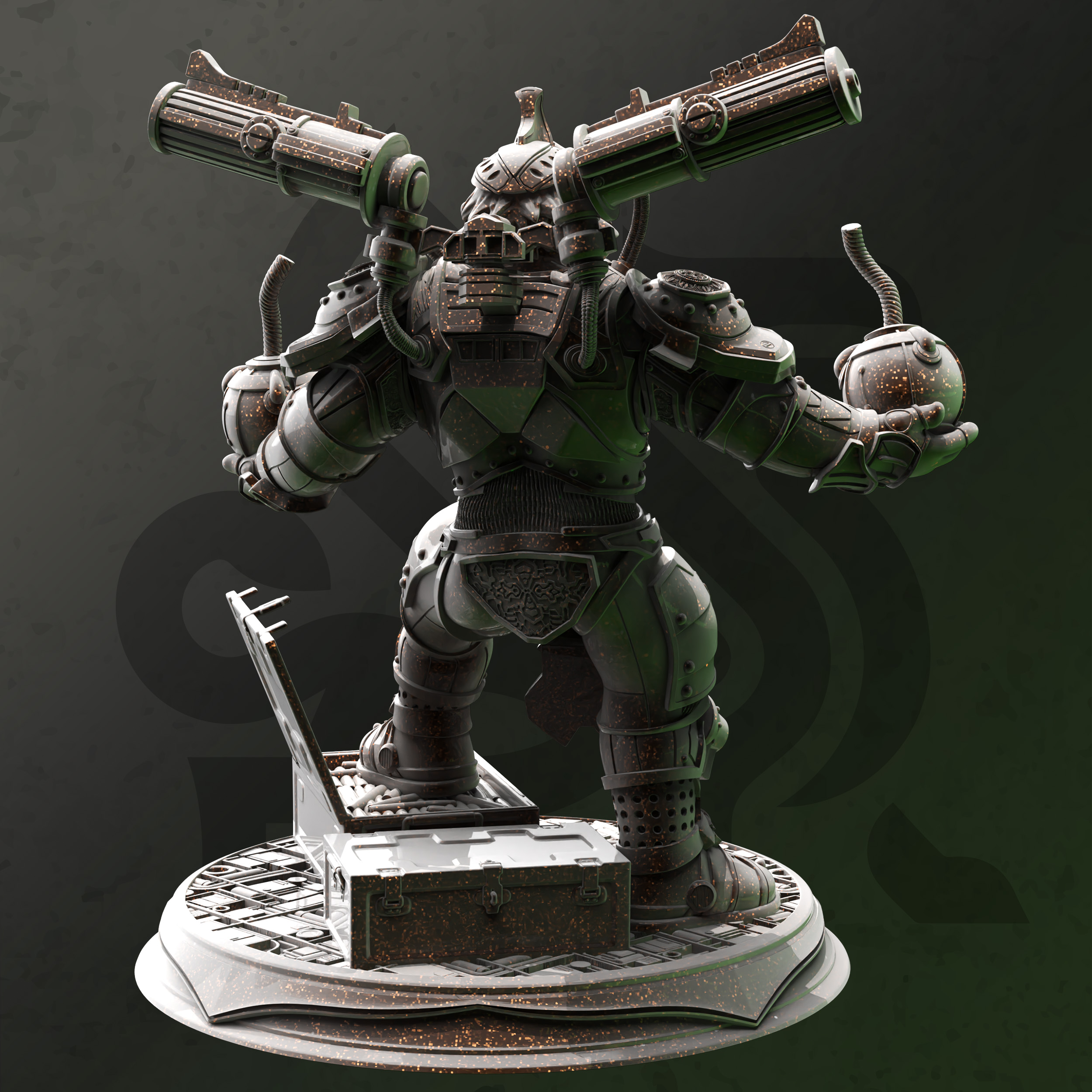 Unpainted resin miniature of Duktuk, a dwarf artificer, on a round base — view 3 of 4