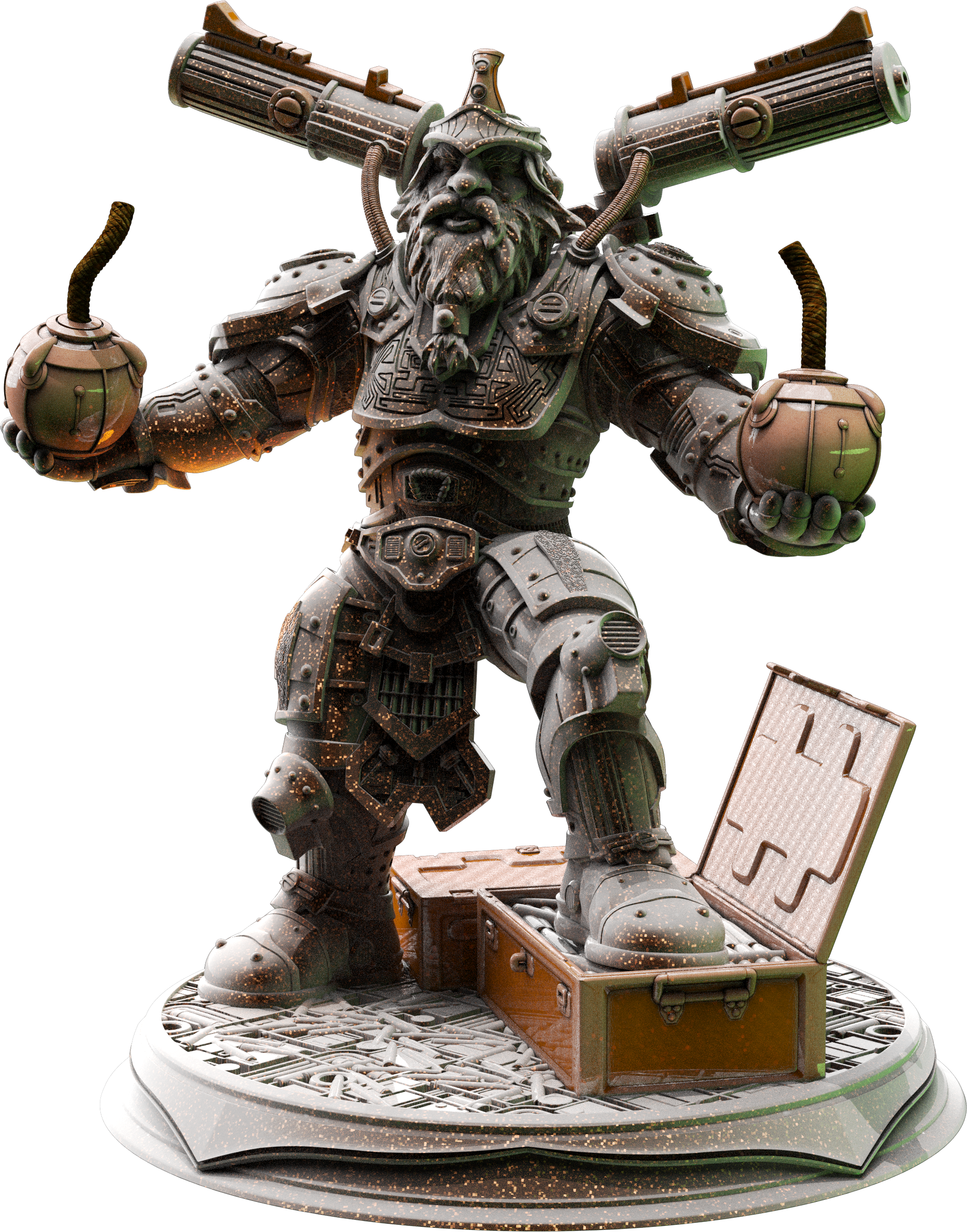 Unpainted resin miniature of Duktuk, a dwarf artificer, on a round base — view 4 of 4