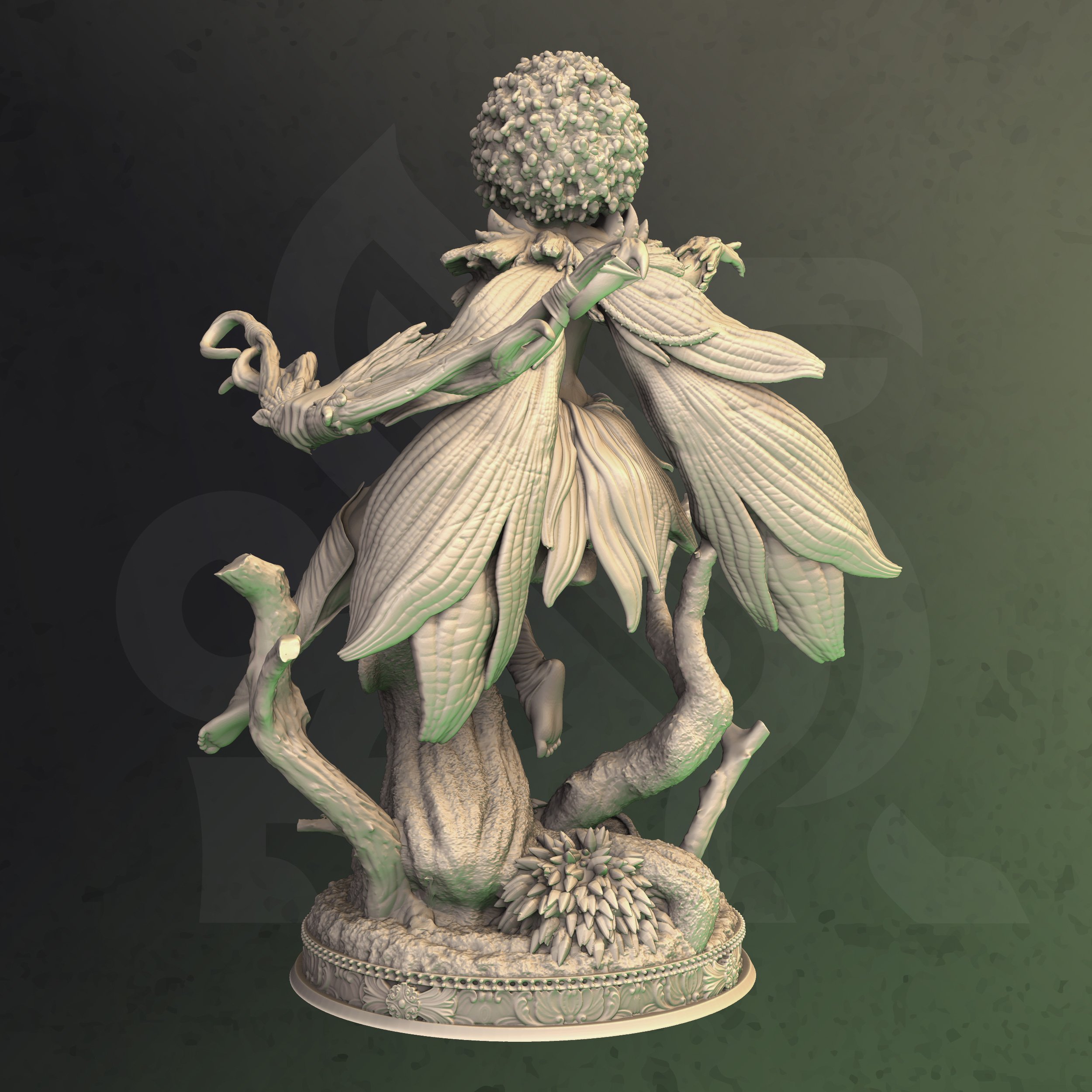 Unpainted resin miniature of Elenil, a fey, on a round base — view 2 of 2