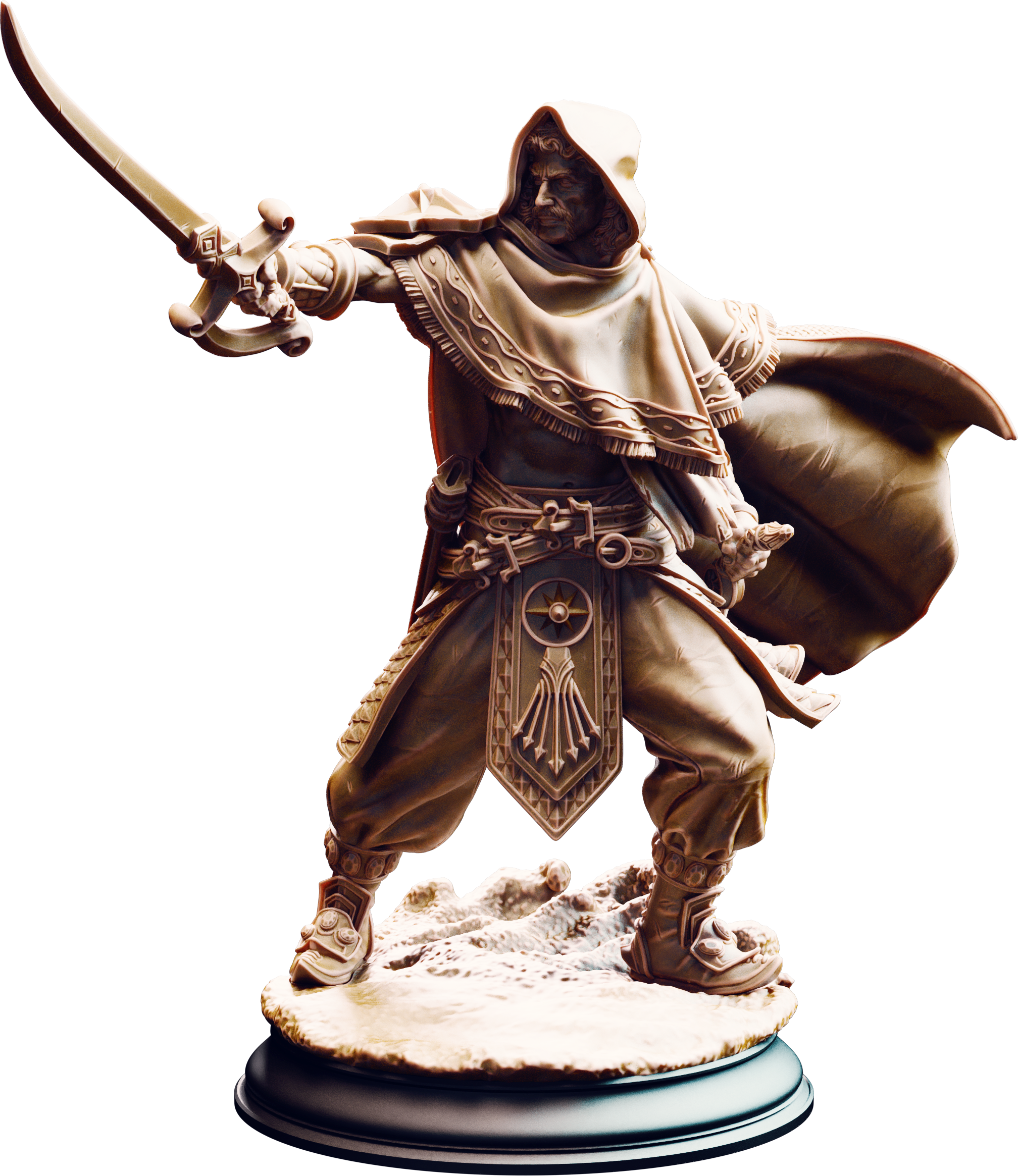 Unpainted resin miniature of Elwahid, a human fighter/ranger, on a round base — view 4 of 4