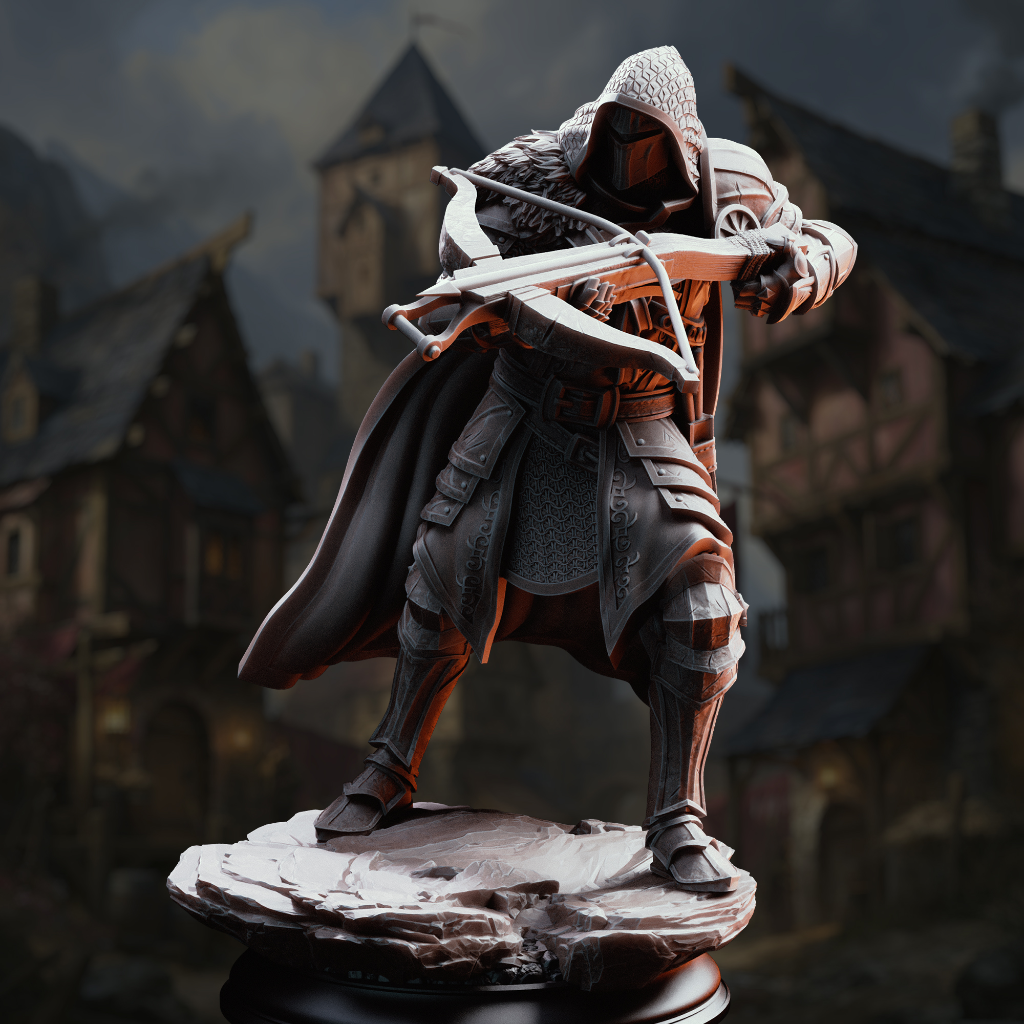 Unpainted resin miniature of Erik of the Scarlett Road, a human fighter/ranger, on a round base