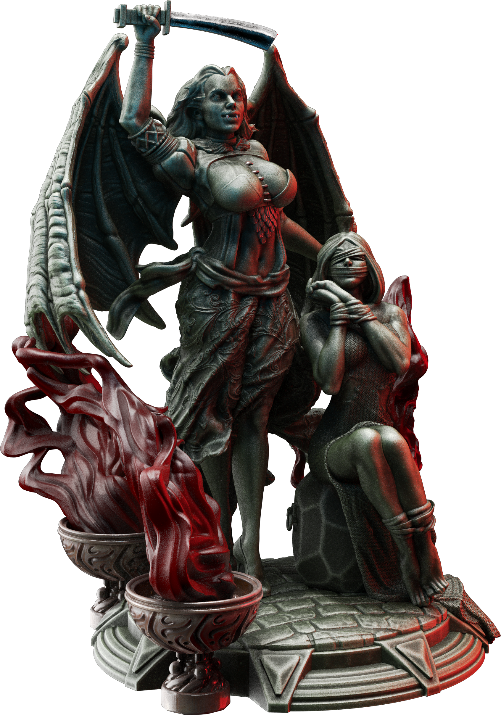 Unpainted resin miniature of Erys, a vampire rogue/sorcerer, on a round base — view 3 of 3