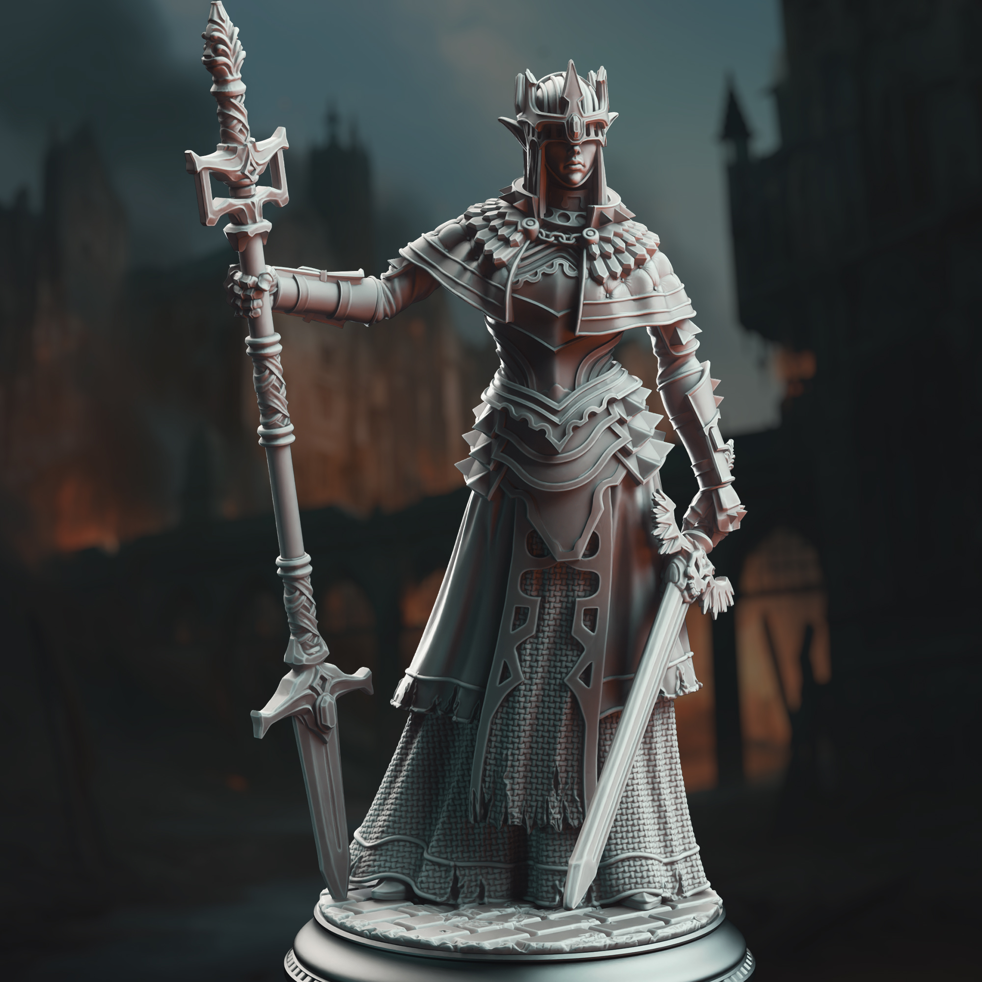 Unpainted resin miniature of Evana the Proselytizer - Devout of the Tharameni