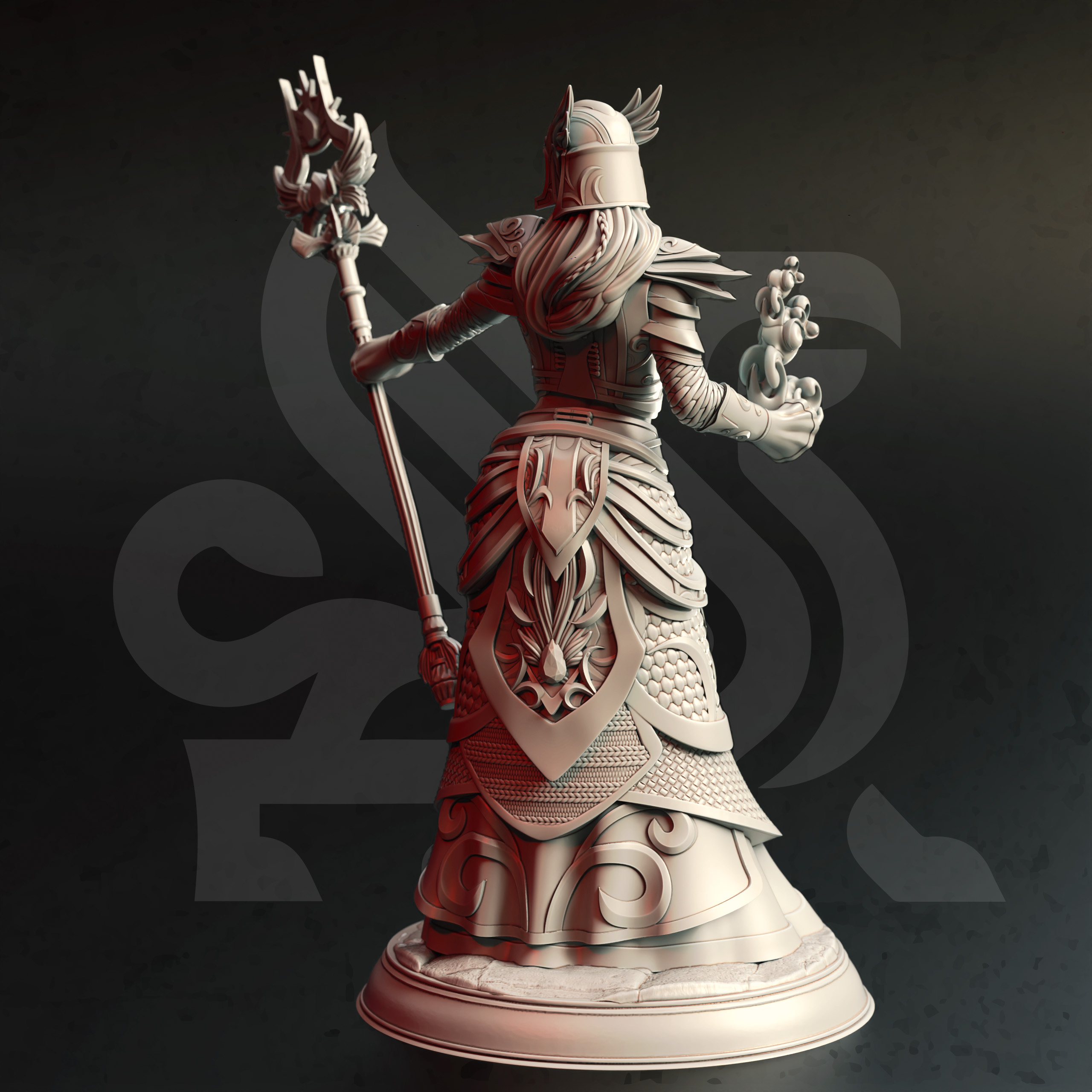 Unpainted resin miniature of Ferendir Miar, an elf sorcerer/wizard, on a round base — view 2 of 4