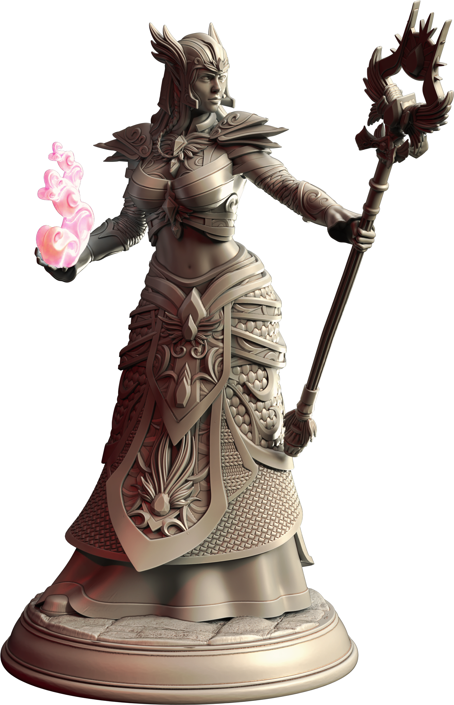 Unpainted resin miniature of Ferendir Miar, an elf sorcerer/wizard, on a round base — view 4 of 4