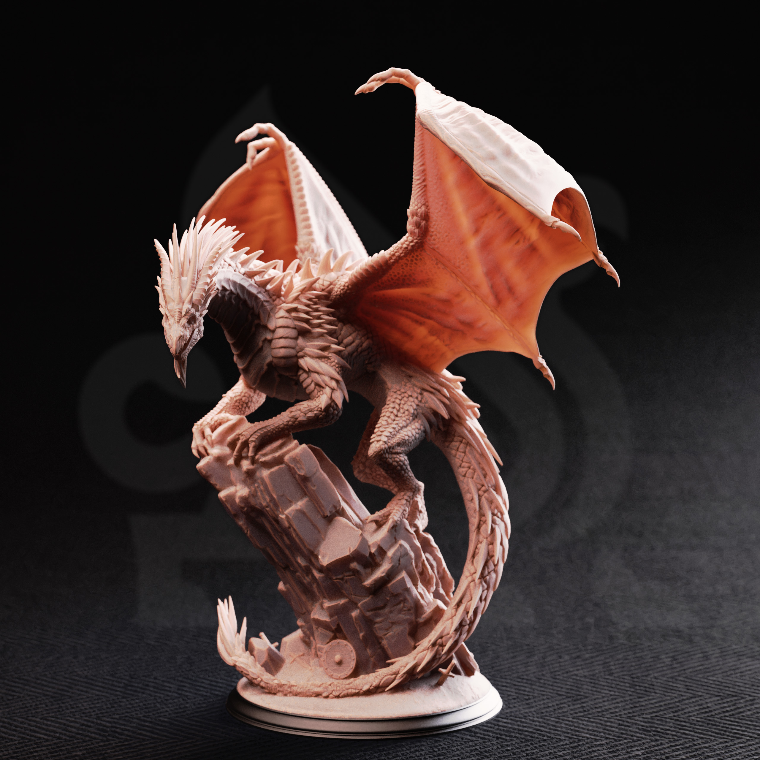 Unpainted resin miniature of Gintharax, adult silver dragon