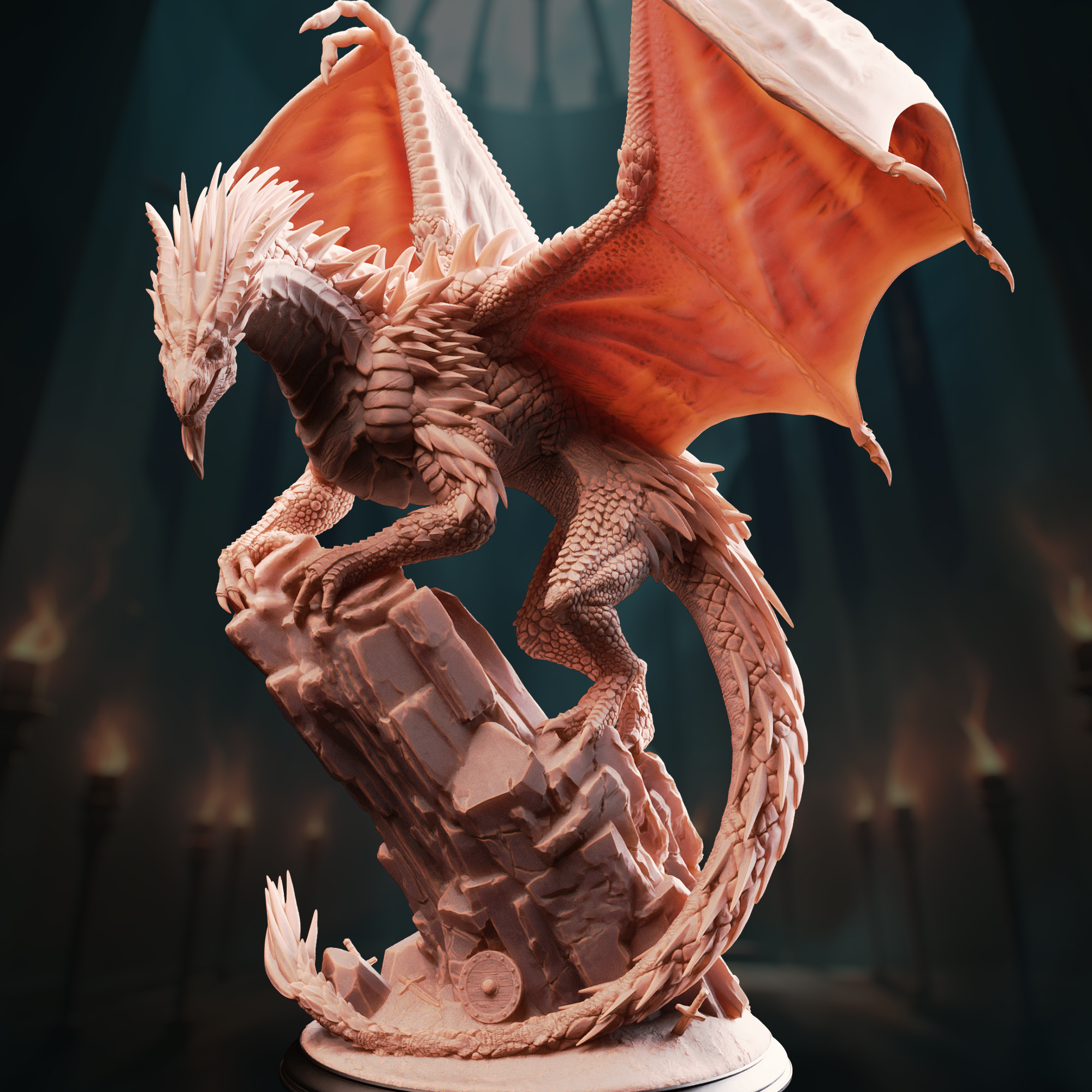 Unpainted resin miniature of Gintharax, adult silver dragon — view 2 of 4