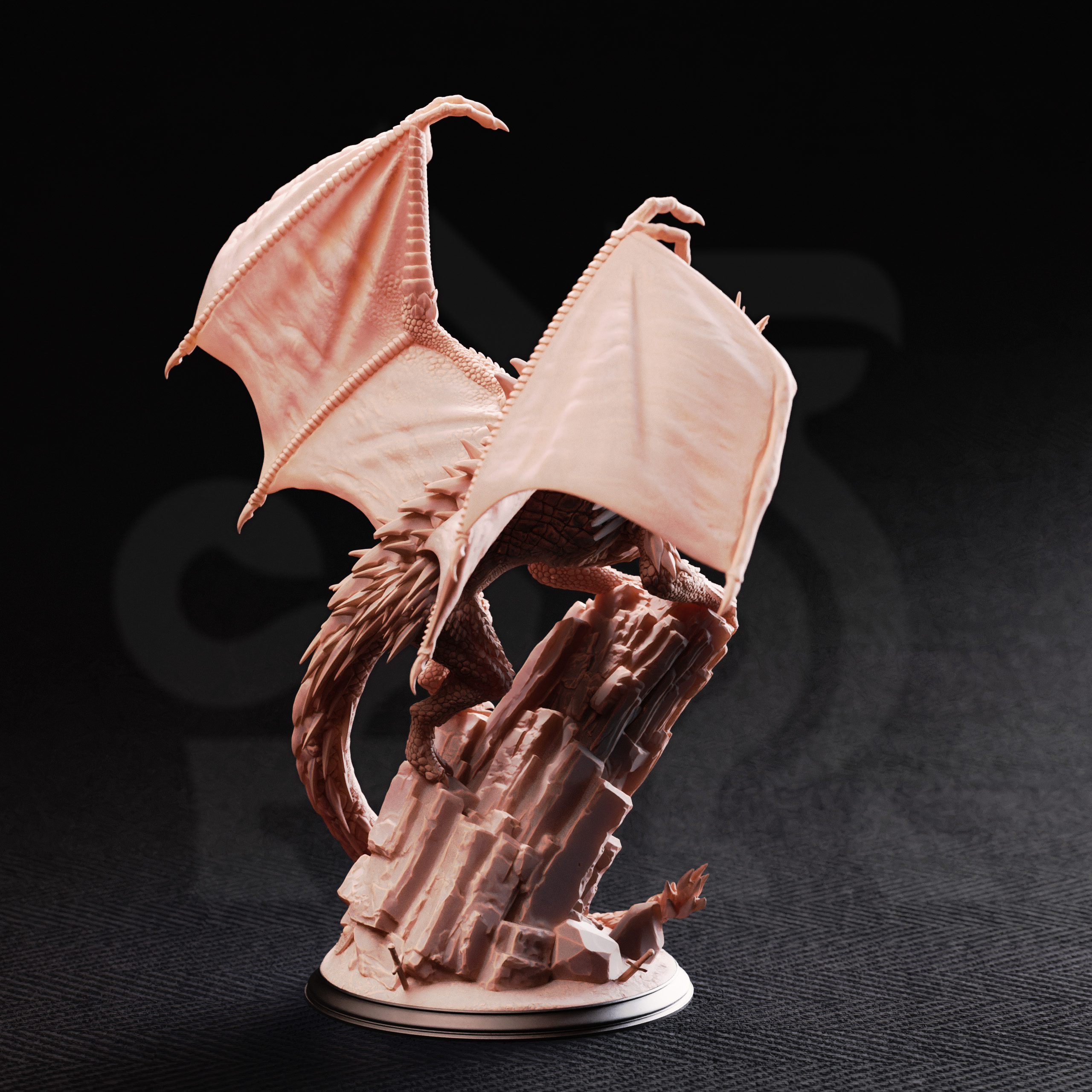 Unpainted resin miniature of Gintharax, adult silver dragon — view 3 of 4