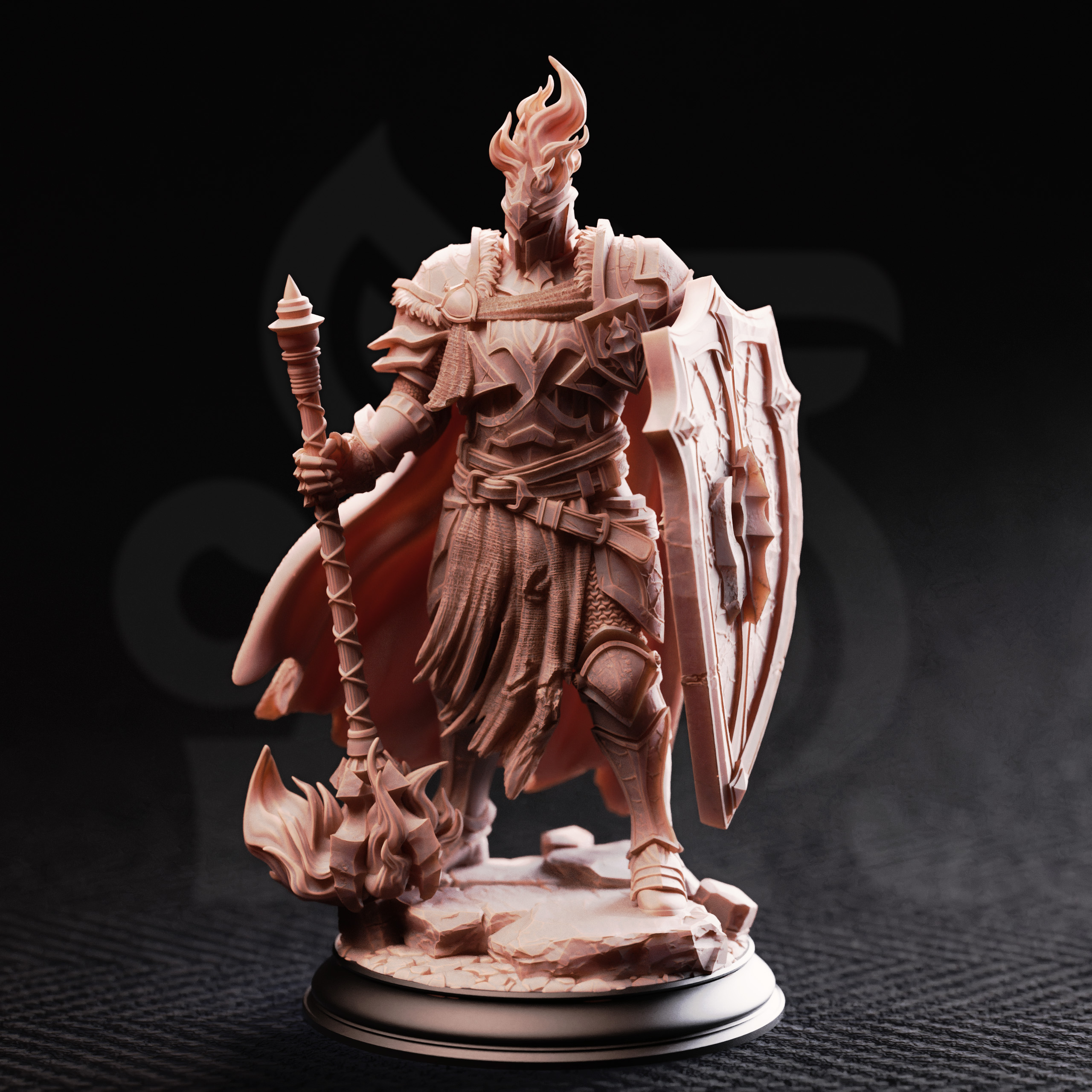 Unpainted resin miniature of Glancalion, paladin of the first flame