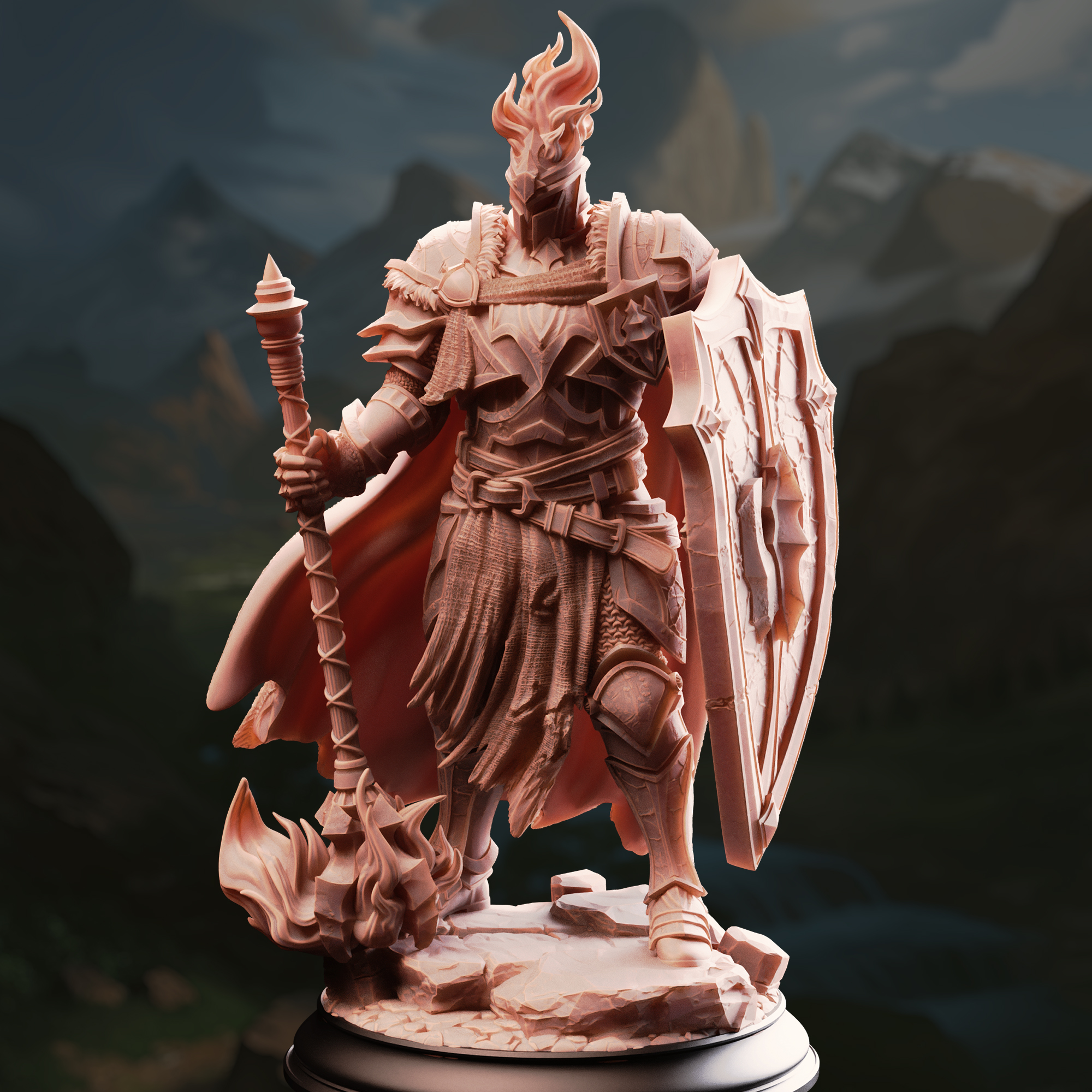Unpainted resin miniature of Glancalion, paladin of the first flame — view 2 of 4