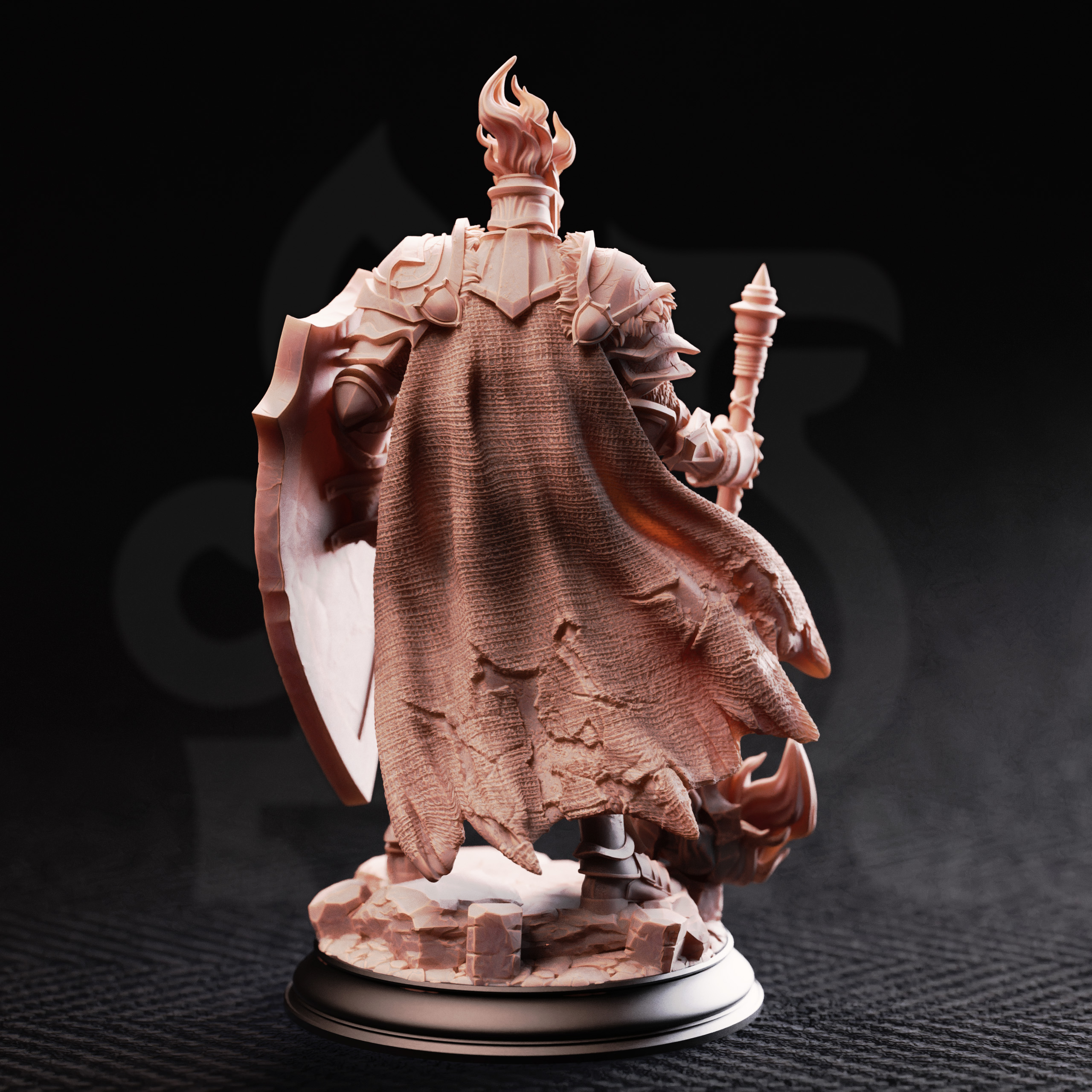 Unpainted resin miniature of Glancalion, paladin of the first flame — view 3 of 4