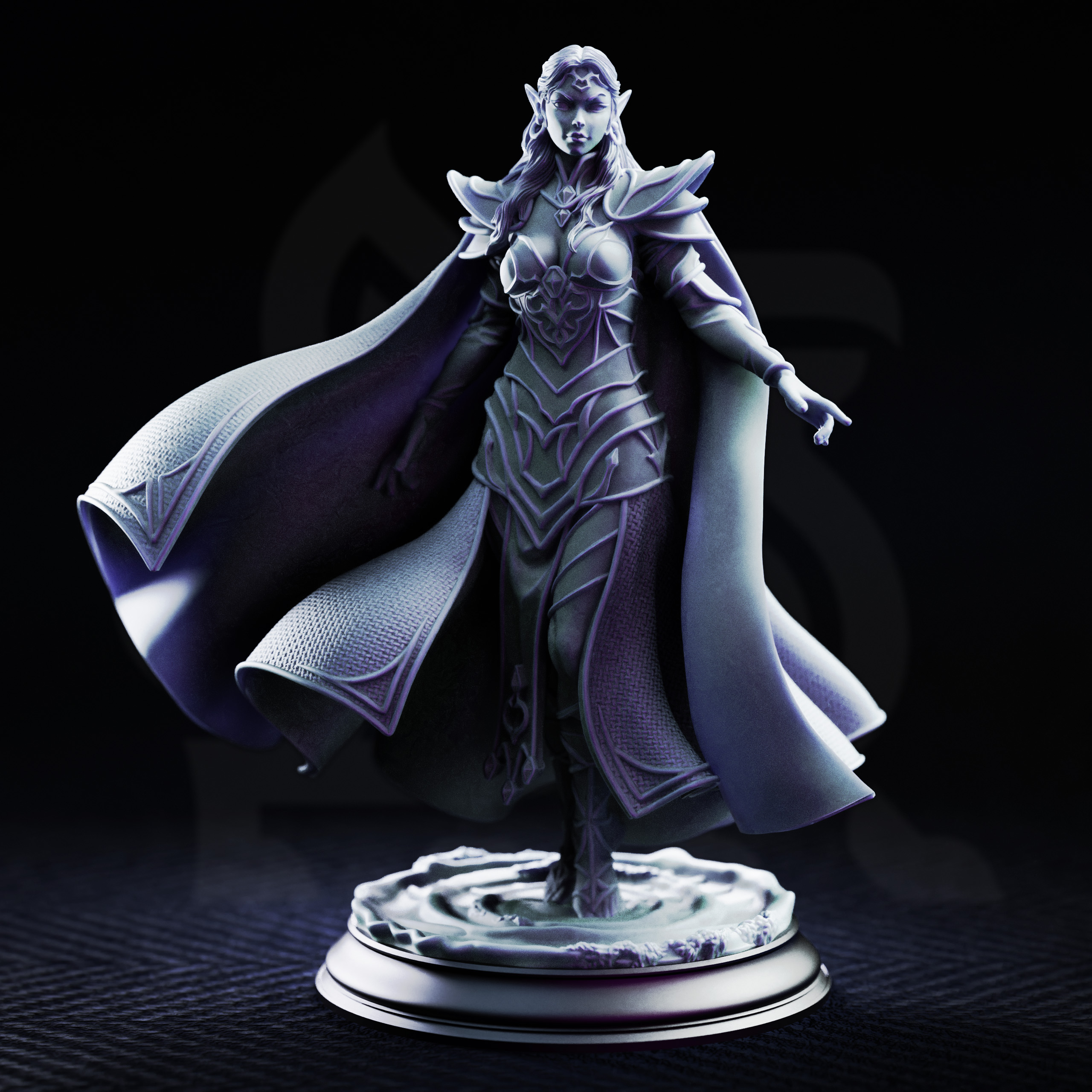 Unpainted resin miniature of Glynaria, priestess of the new moon