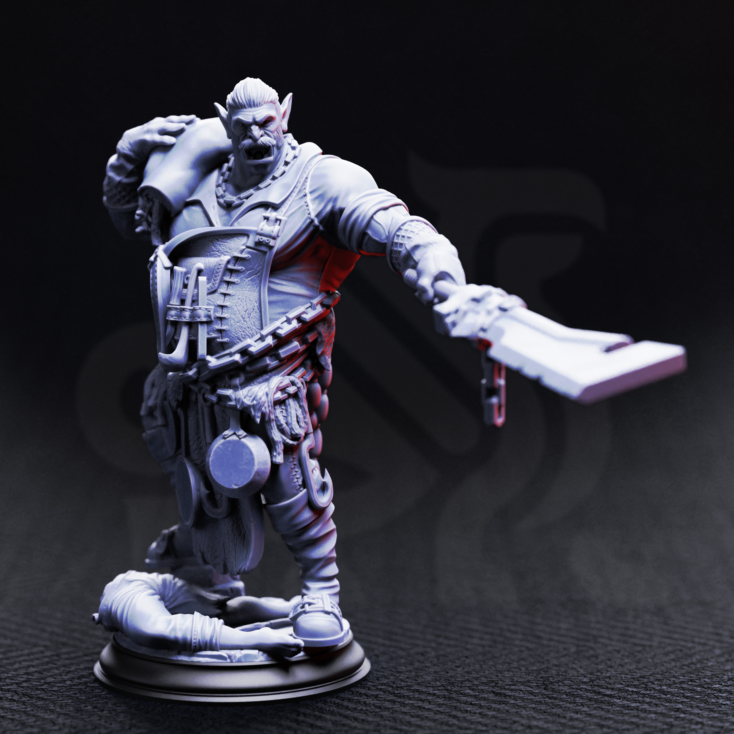 Unpainted resin miniature of Gunthrak Destraz, half-orc vampiric chef — view 2 of 6