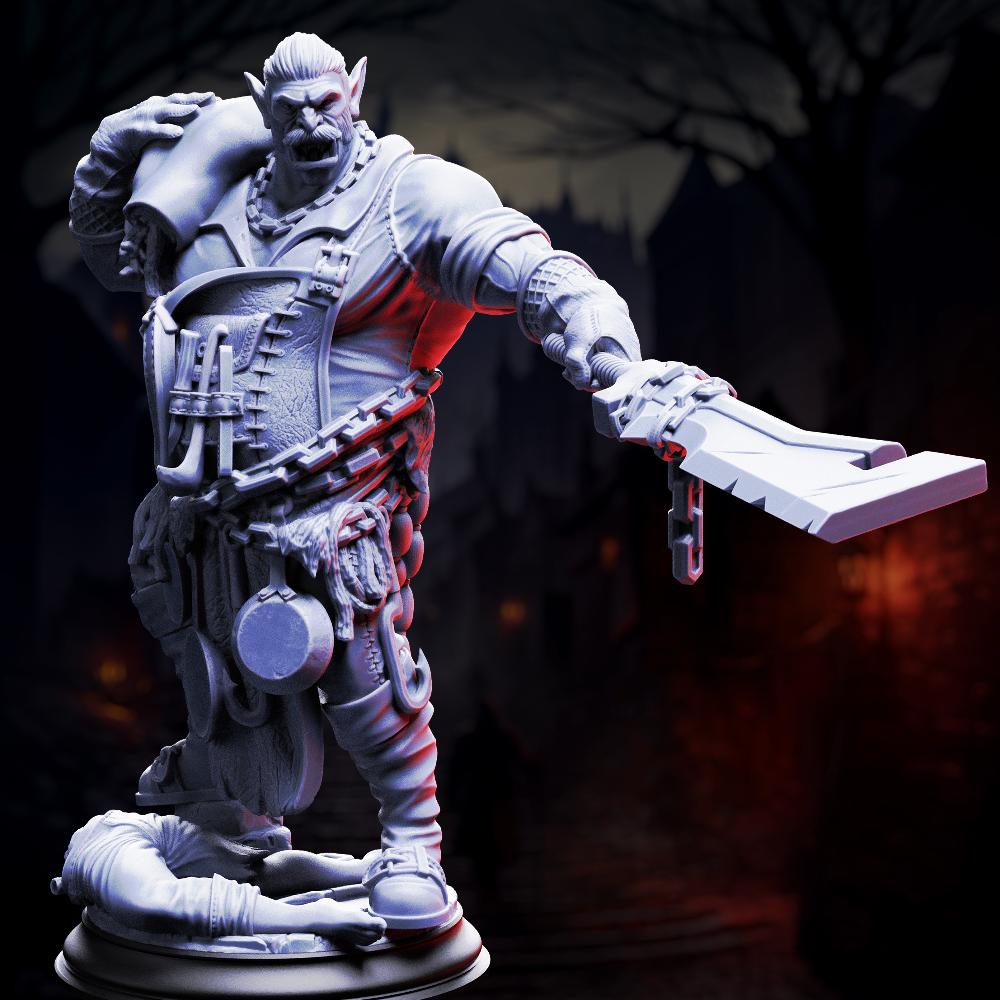 Unpainted resin miniature of Gunthrak Destraz, half-orc vampiric chef — view 3 of 6
