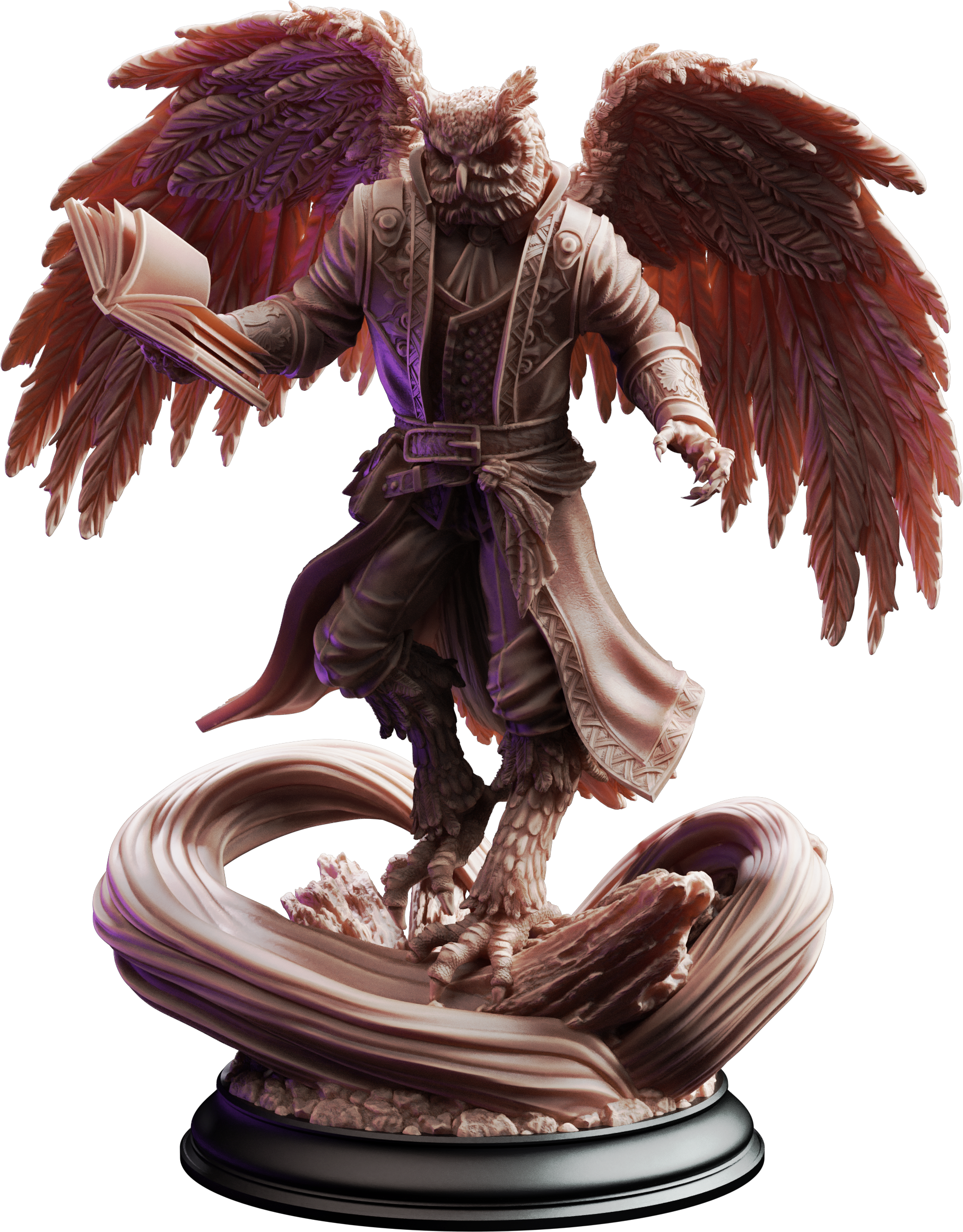 Unpainted resin miniature of Hoover Brightfeather, a beastfolk sorcerer/wizard, on a round base — view 4 of 4