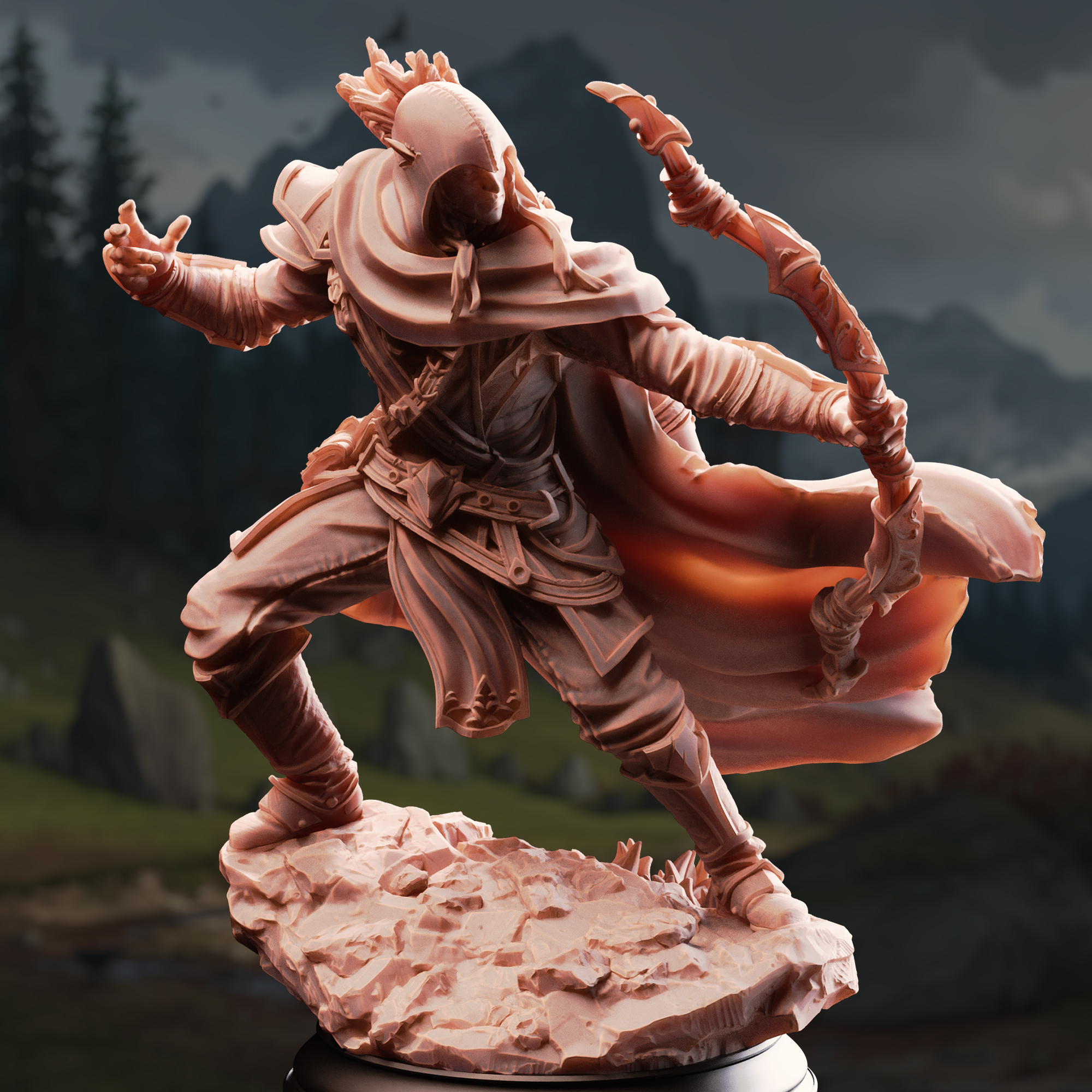 Unpainted resin miniature of Indua’ne Viverik, drow ranger — view 2 of 4