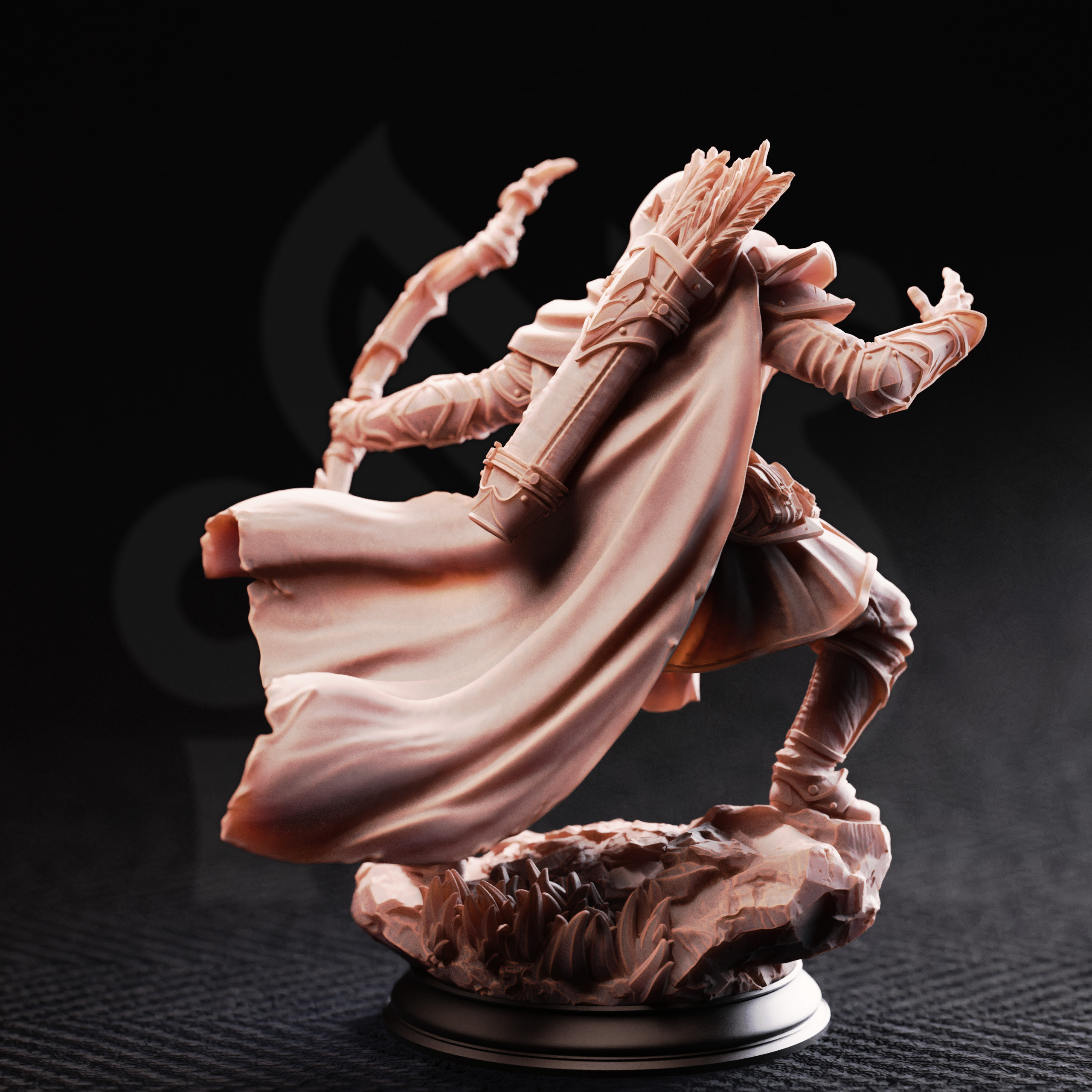 Unpainted resin miniature of Indua’ne Viverik, drow ranger — view 3 of 4