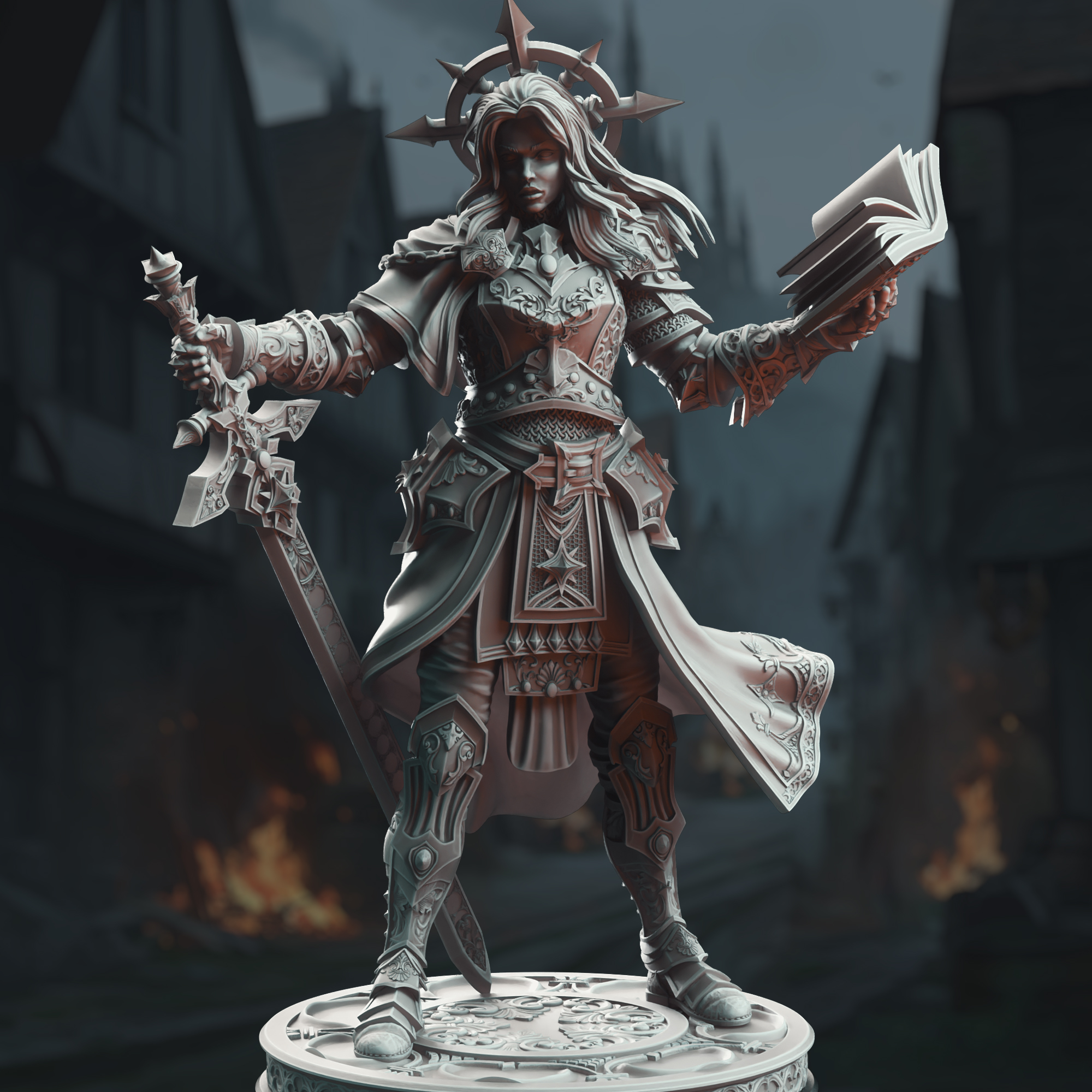 Unpainted resin miniature of Johanna Saffron the Scorned - Vengeance Paladin