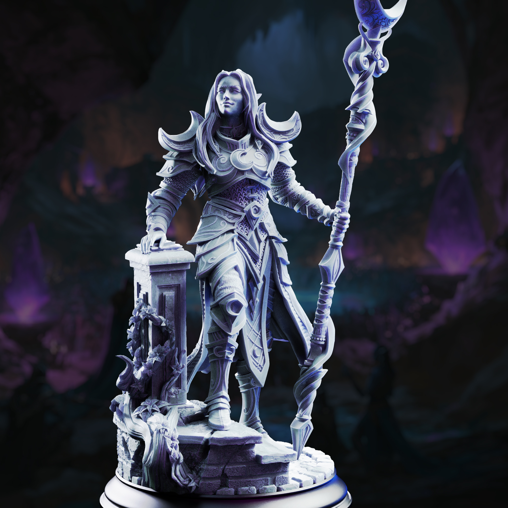 Unpainted resin miniature of Kadna Glydrin, arch warden of the moon — view 2 of 3
