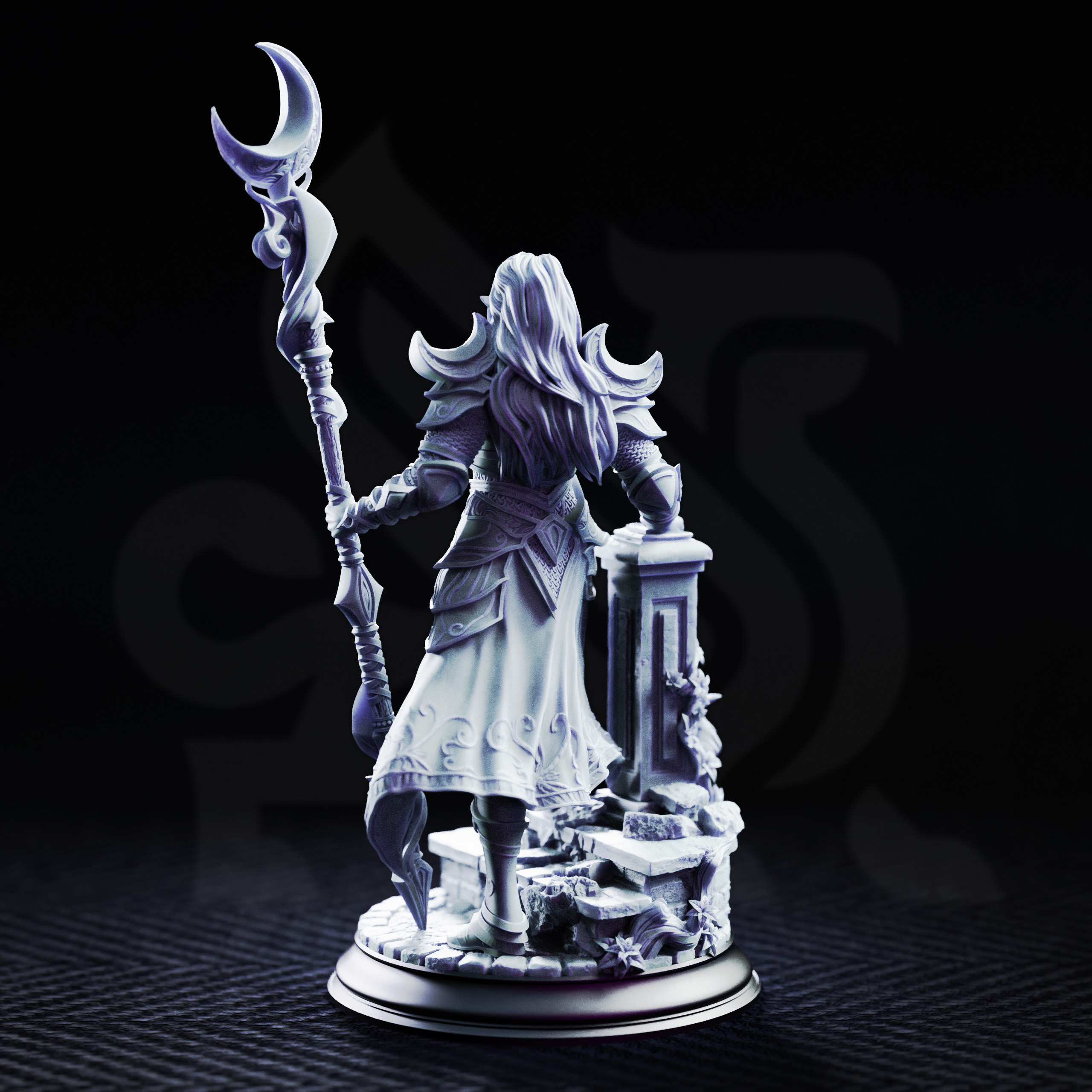 Unpainted resin miniature of Kadna Glydrin, arch warden of the moon — view 3 of 3