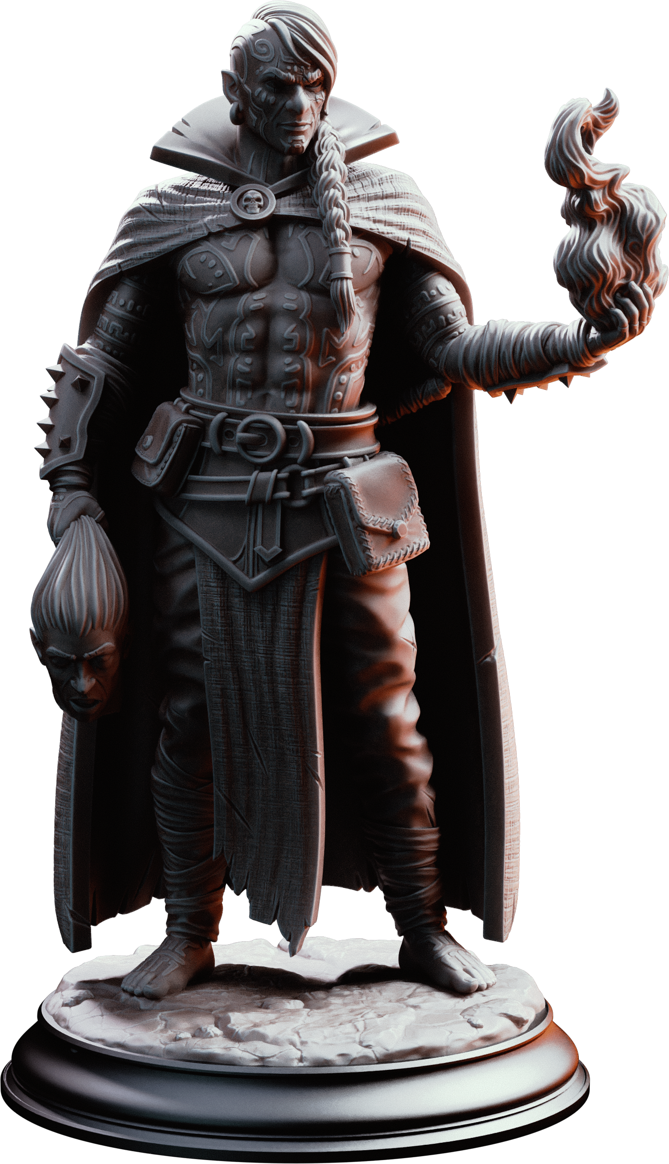 Unpainted resin miniature of Kael the Forlorn Soul, an elf sorcerer/warlock, on a round base — view 4 of 4