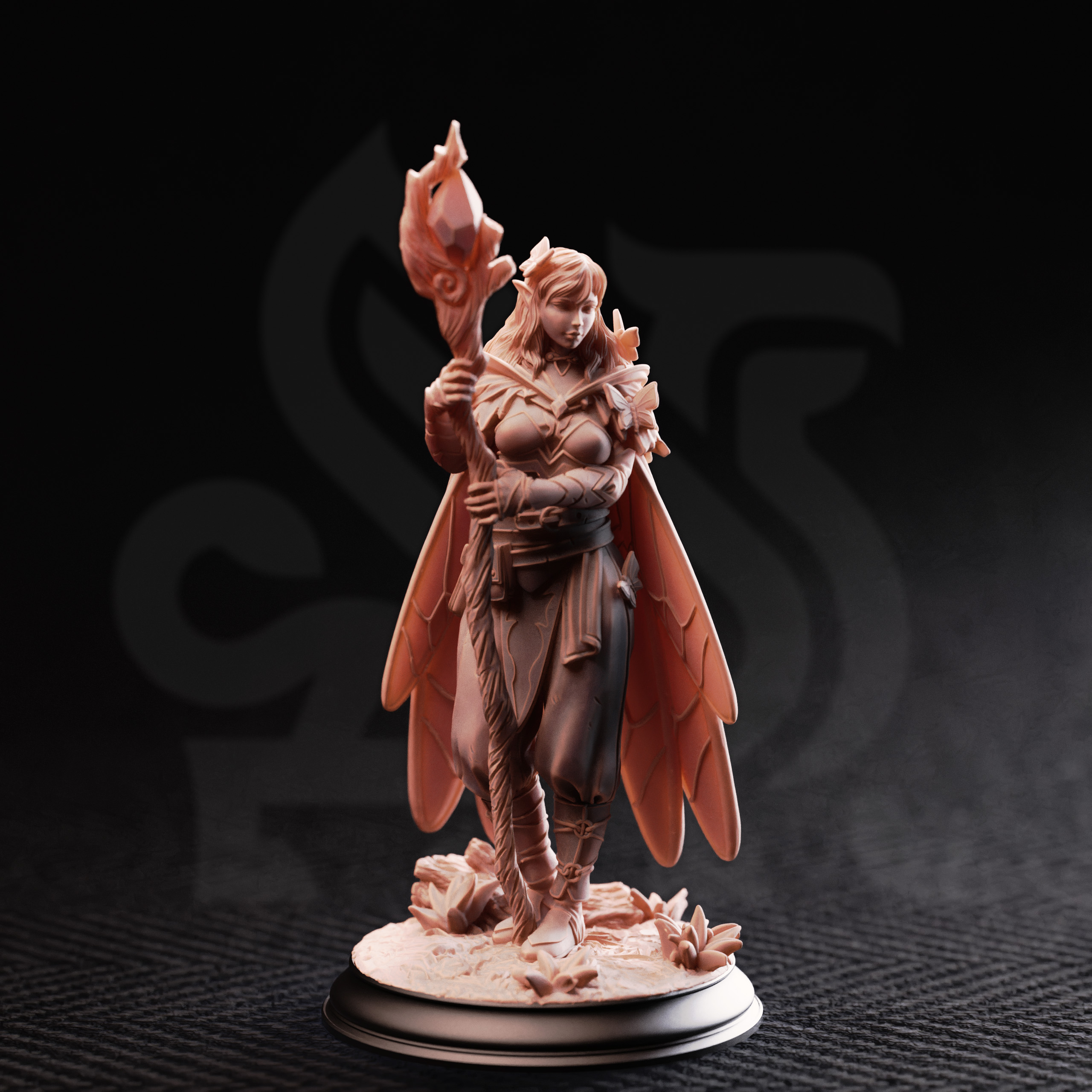 Unpainted resin miniature of Kahlia Birdsong, druid of the canopy