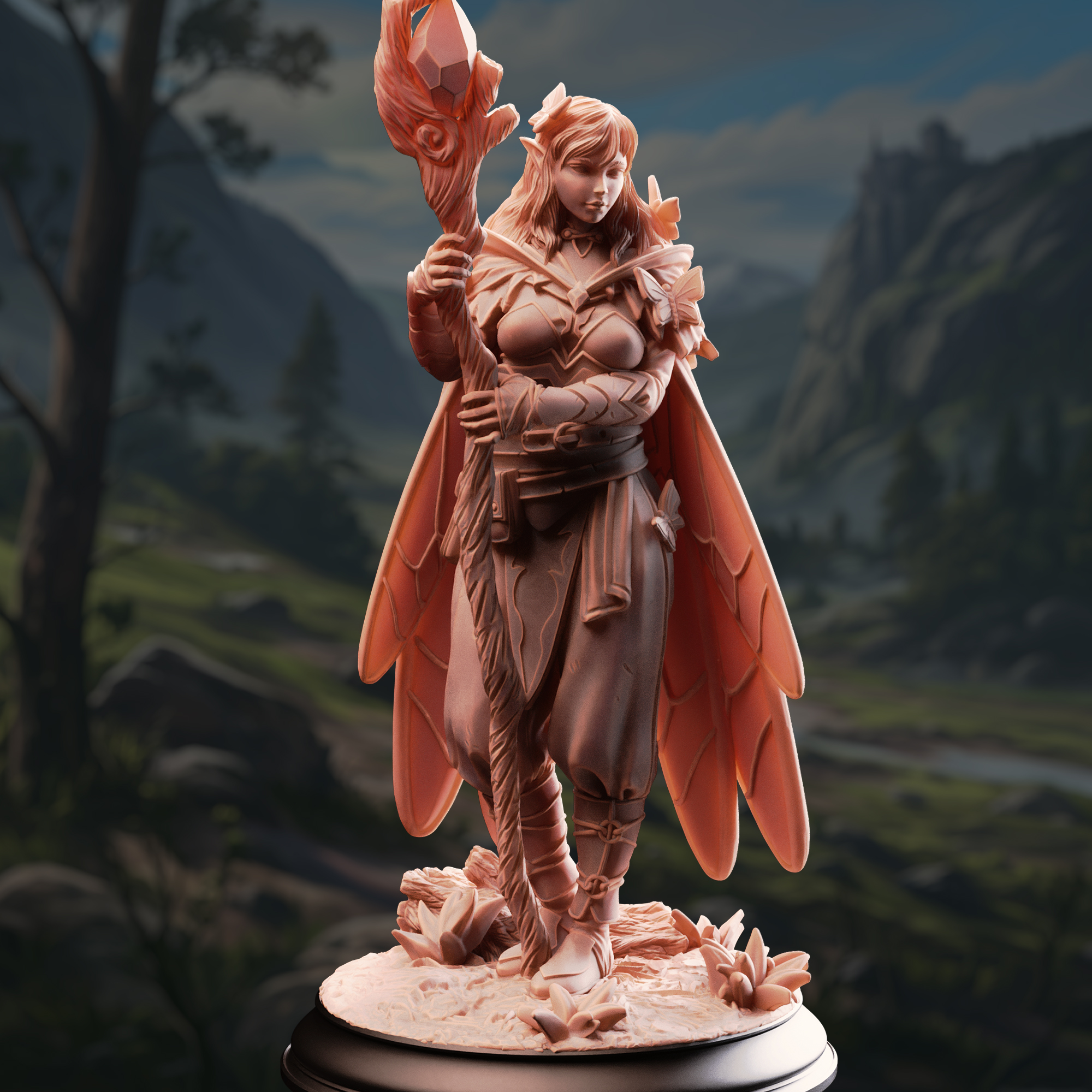 Unpainted resin miniature of Kahlia Birdsong, druid of the canopy — view 2 of 4