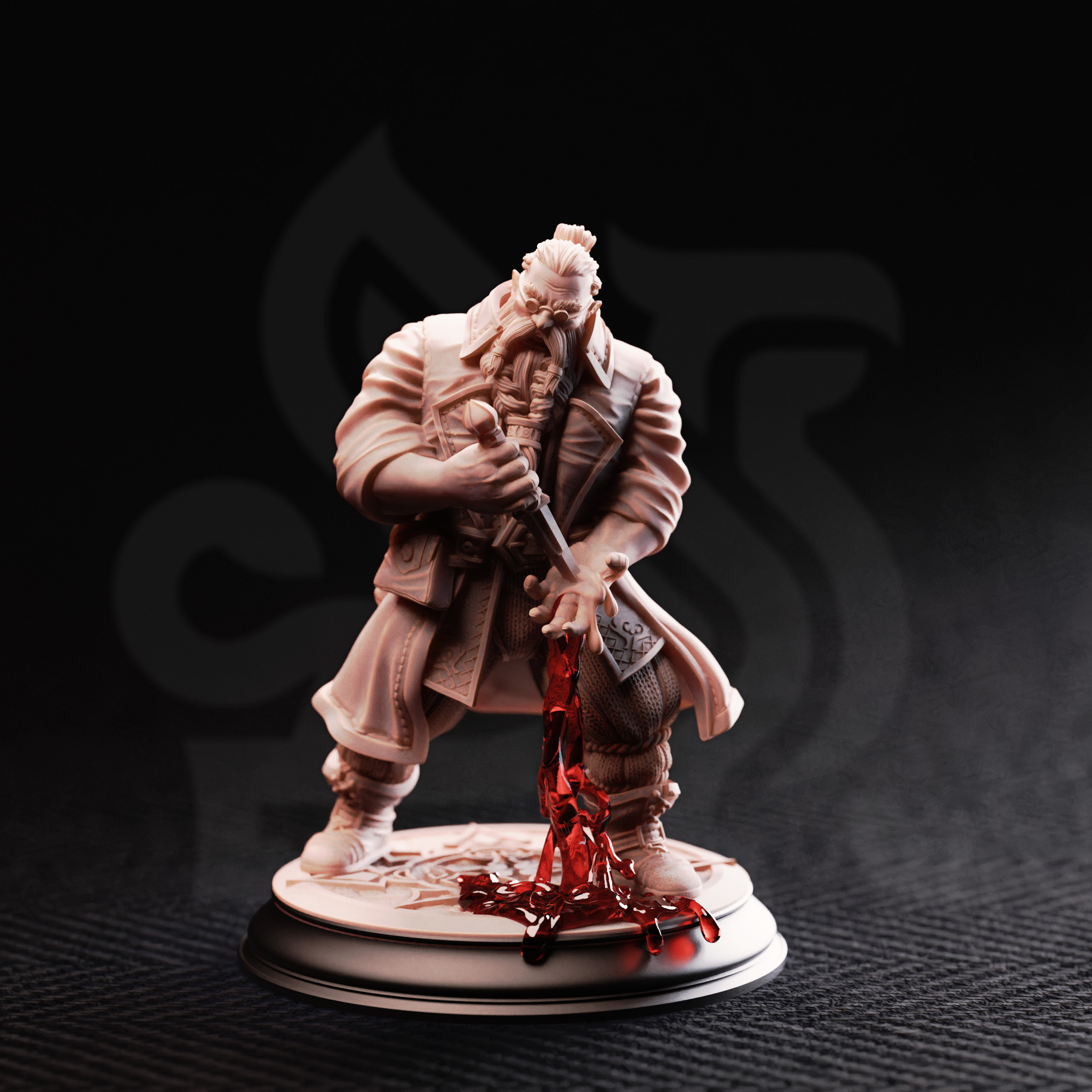 Unpainted resin miniature of Korgrin Bloodstone, fledgling haemomancer