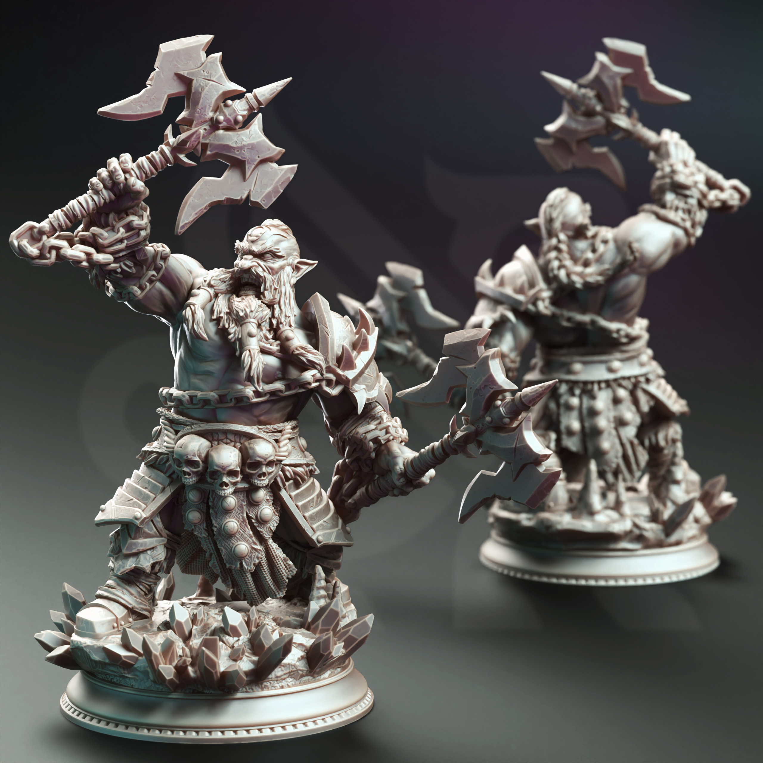 Unpainted resin miniature of Korthart the Hateful Heart, a dwarf barbarian, on a round base — view 2 of 4