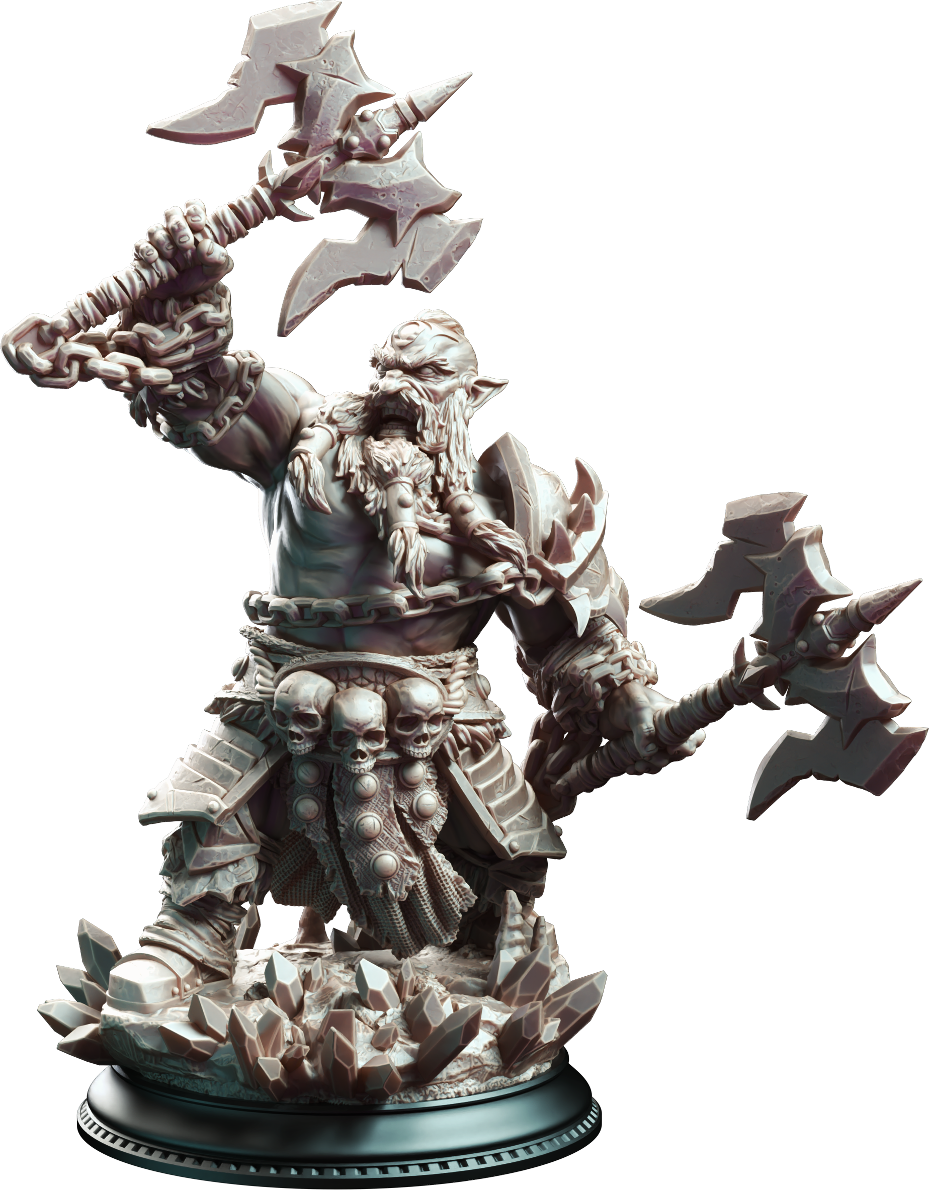 Unpainted resin miniature of Korthart the Hateful Heart, a dwarf barbarian, on a round base — view 4 of 4